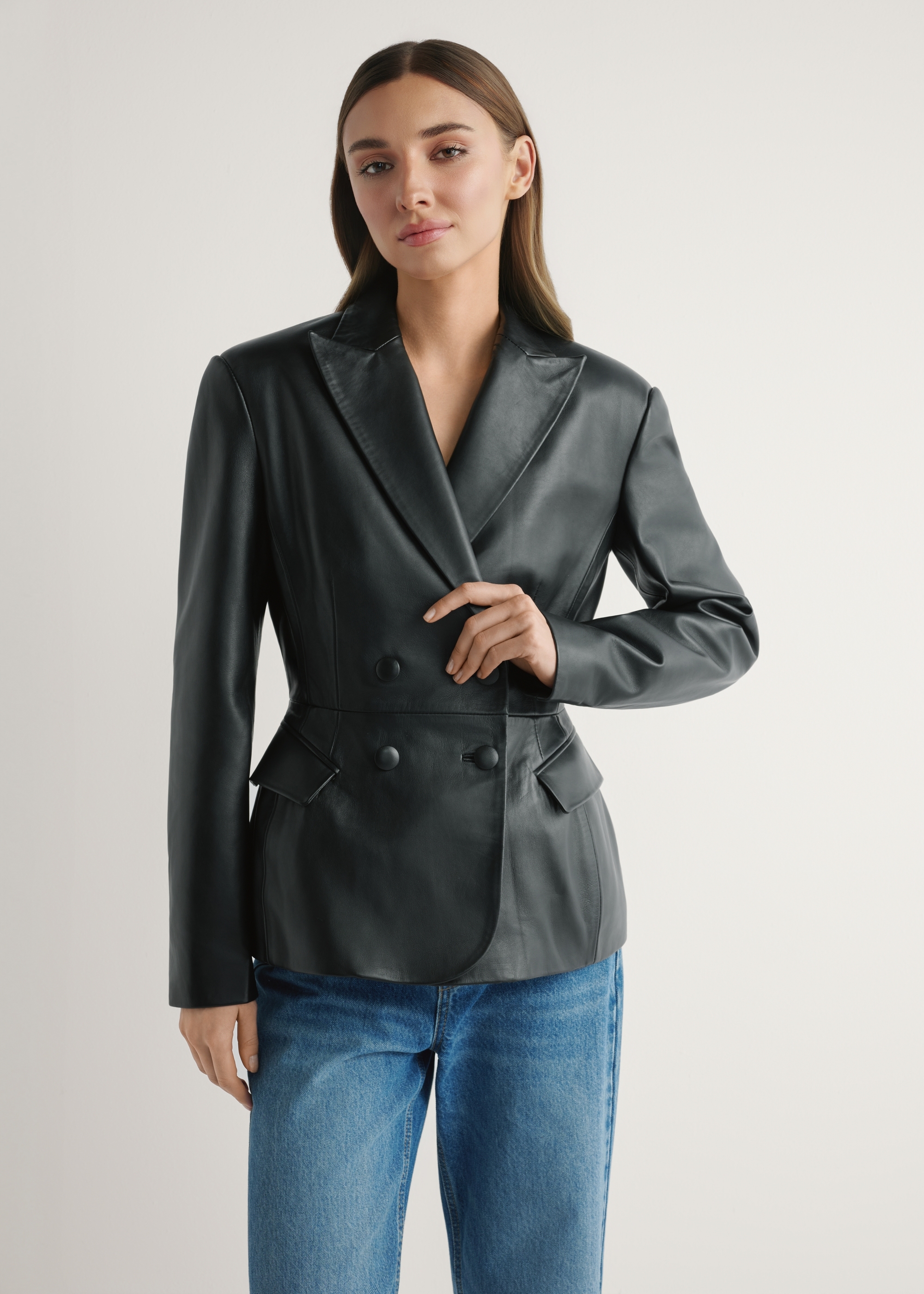 Women's black leather jacket KURDS-0600-99(W26)