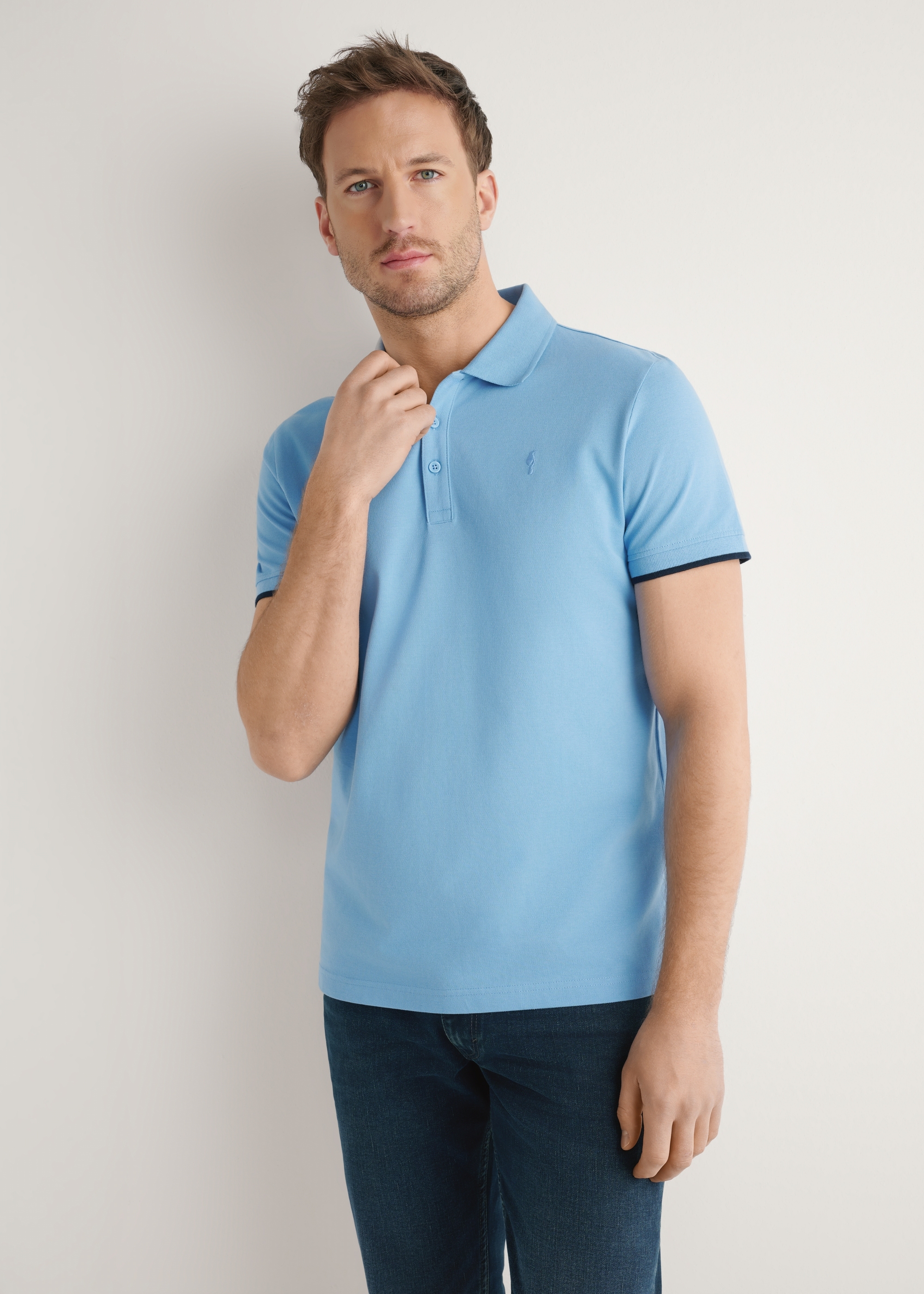Blue cotton polo shirt POLMT-0045B-7B(W26)