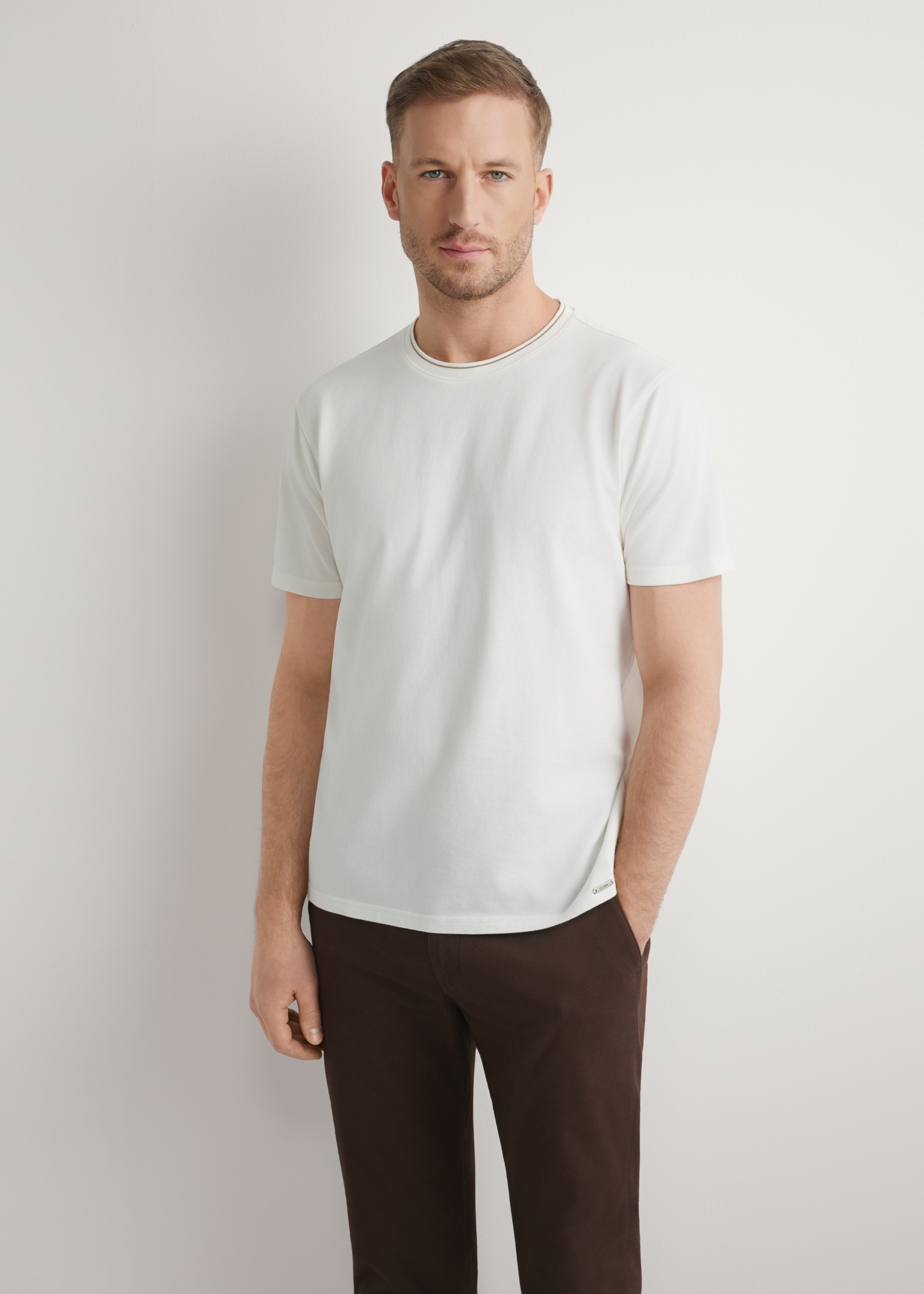 Men's white cotton T-shirt TSHMT-0150-0B(W26)