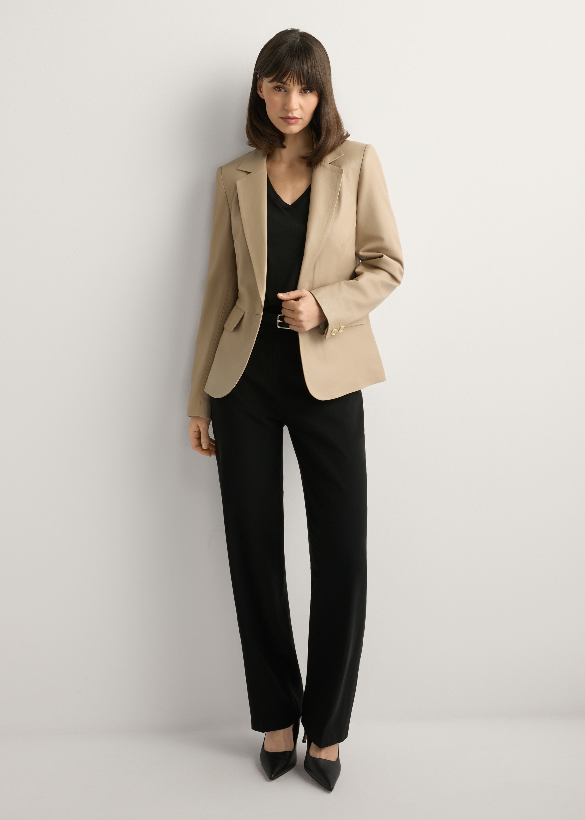 Beige women's leather jacket KURDS-0445-1B(W26)