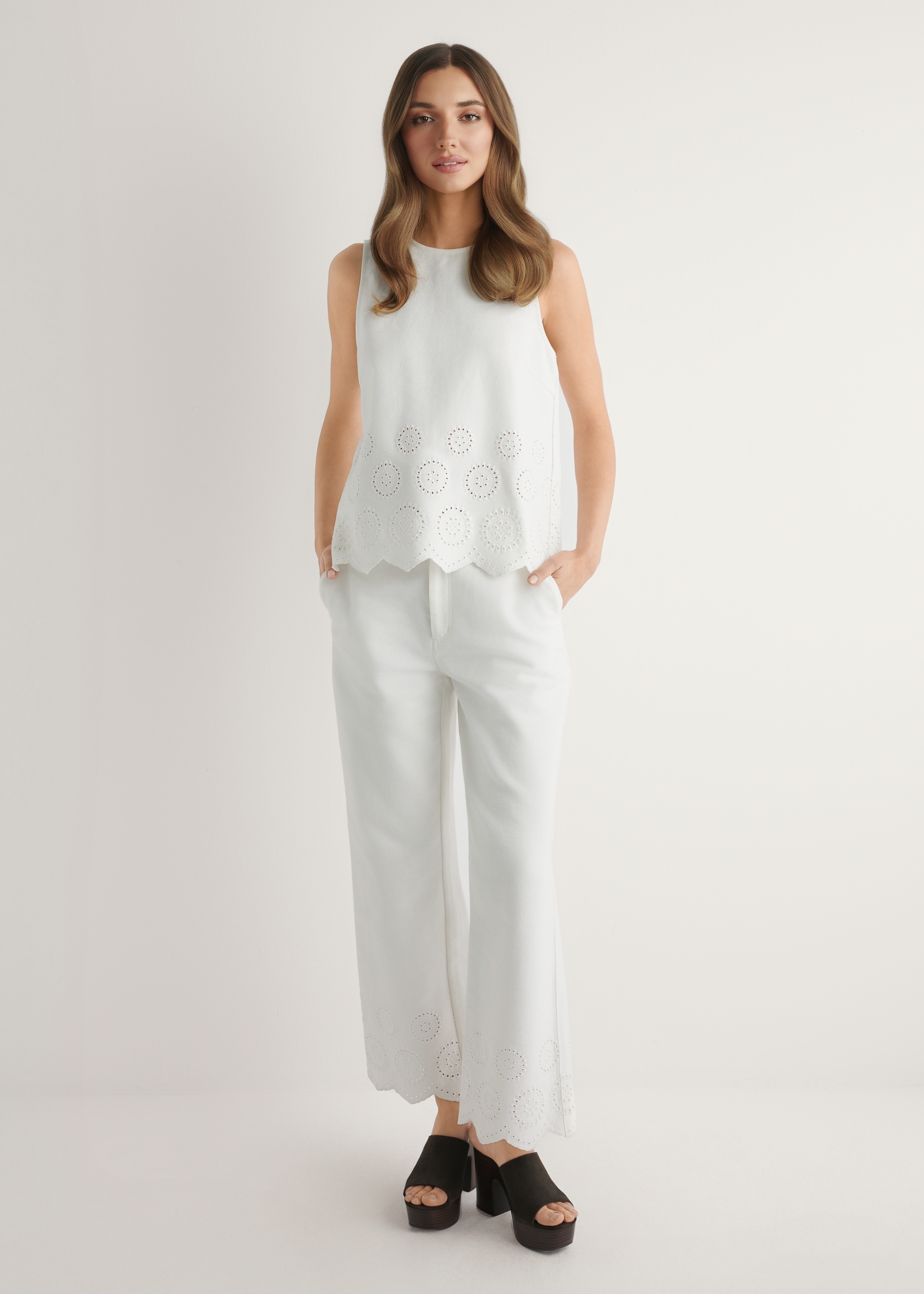 Women's white wide leg pants SPODT-0122-0B(W26)