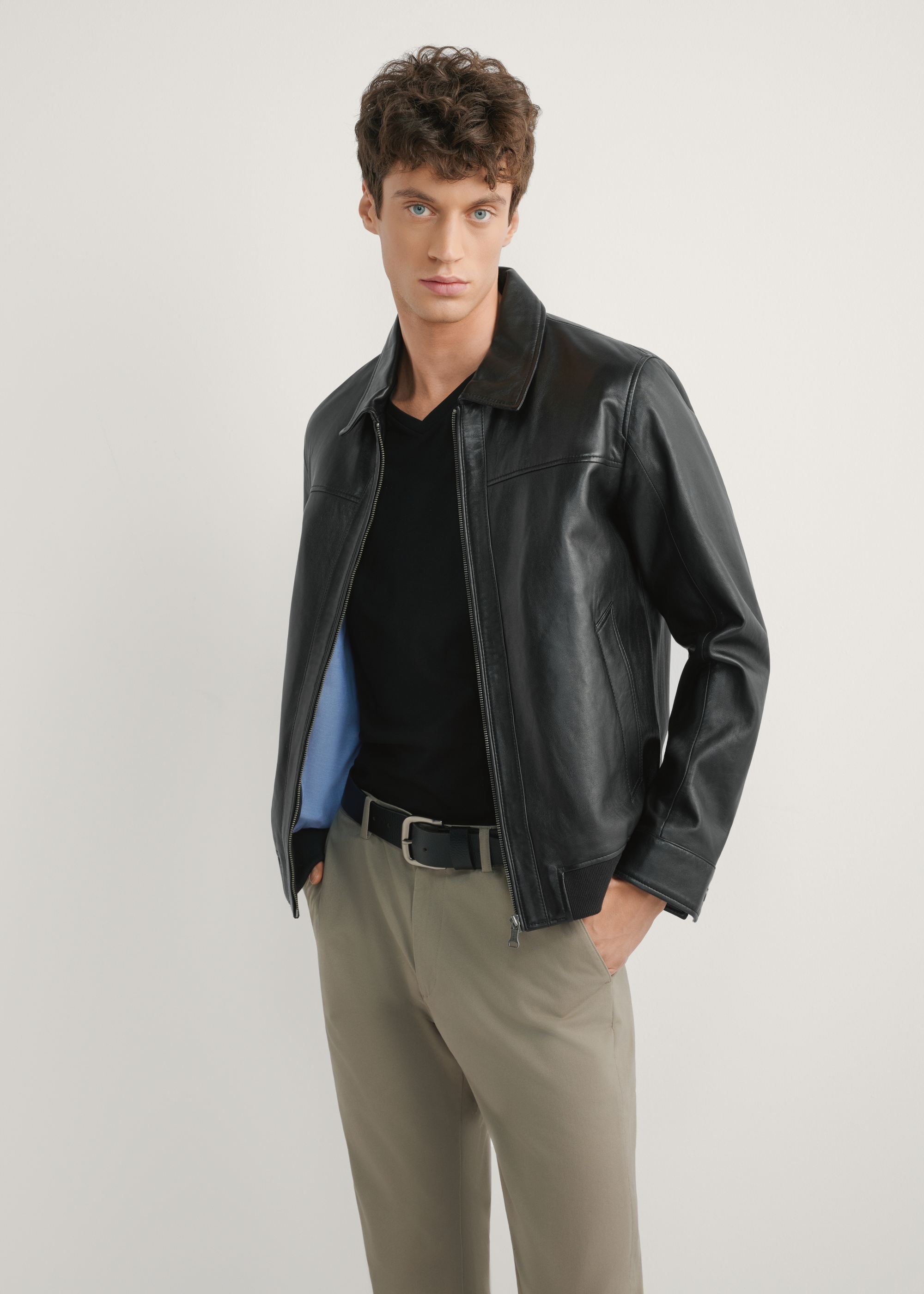 Black men's leather jacket KURMS-0407-99(W26)