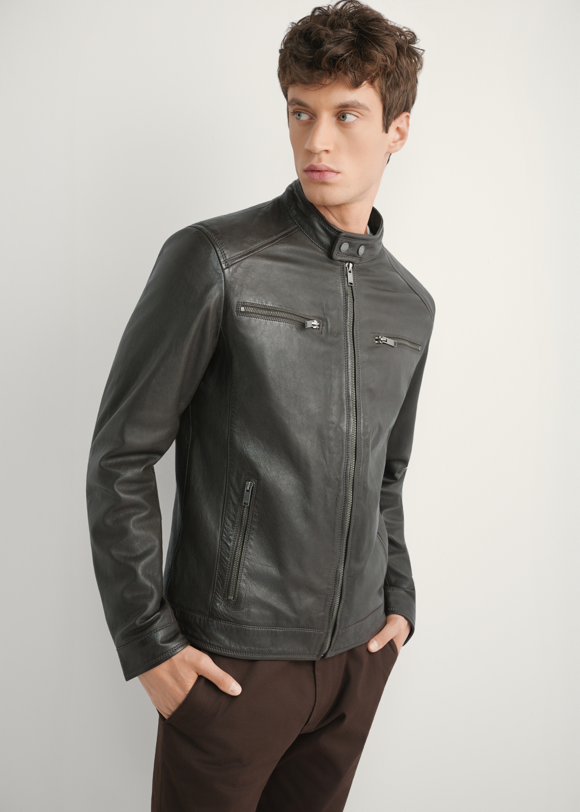 Dark brown men's leather jacket KURMS-0326-1I(W26)