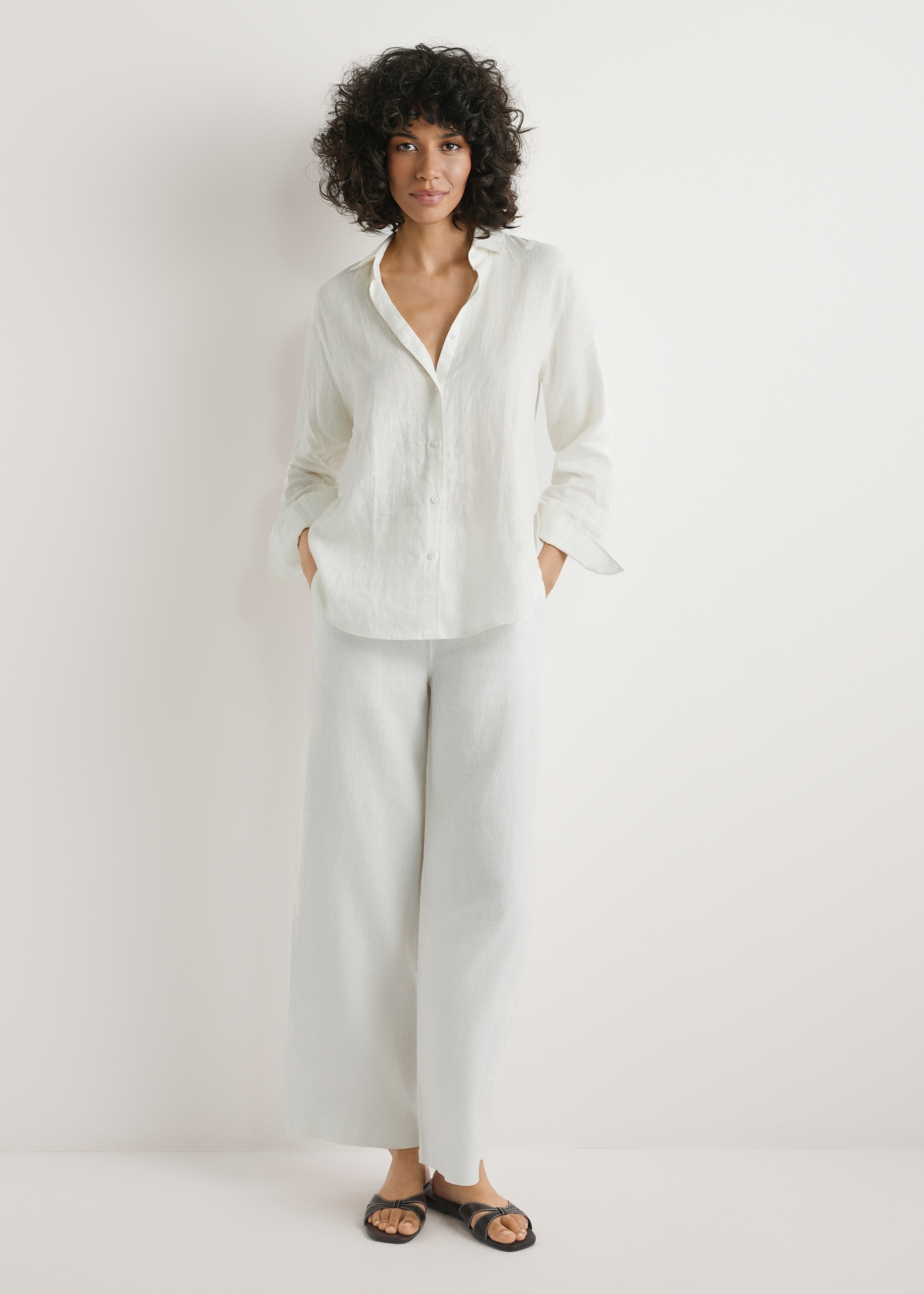 Women's white linen shirt KOSDT-0163A-0B(W26)
