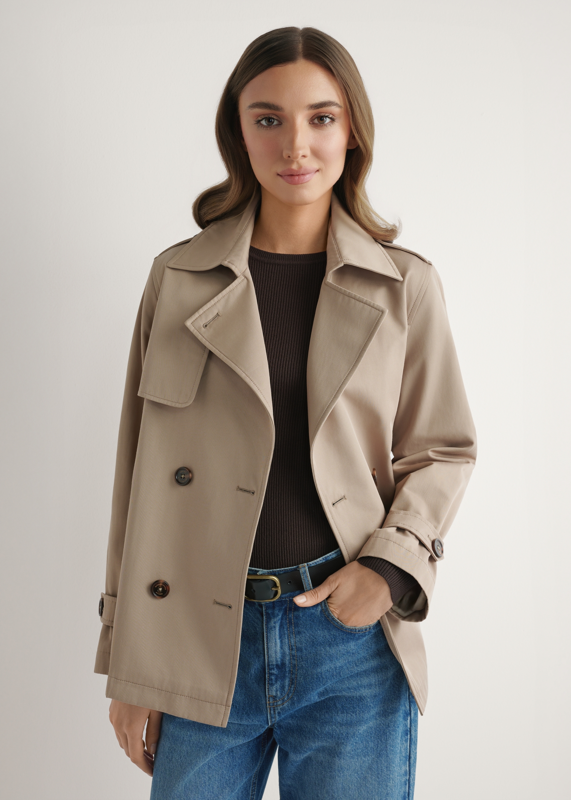 Beige short women's jacket KURDT-0556-1C(W26)