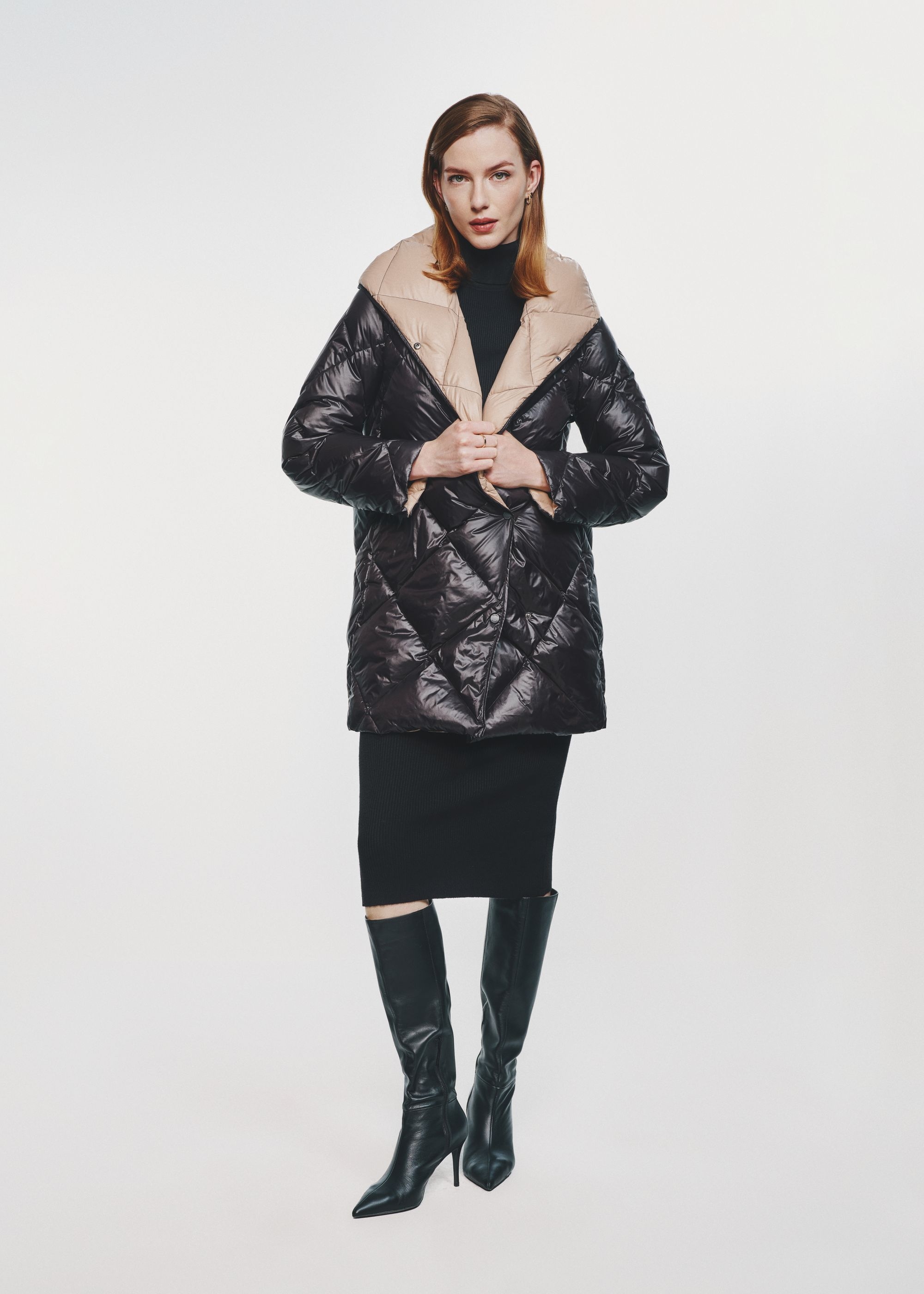 Black women's quilted jacket KURDT-0528-98(Z24)