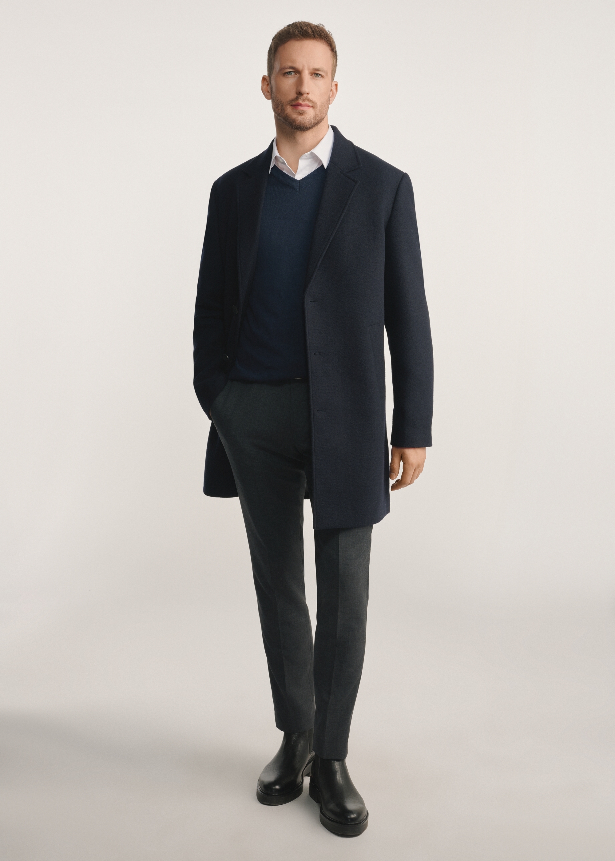 Men's navy wool coat PLAMT-0006-69(Z25)