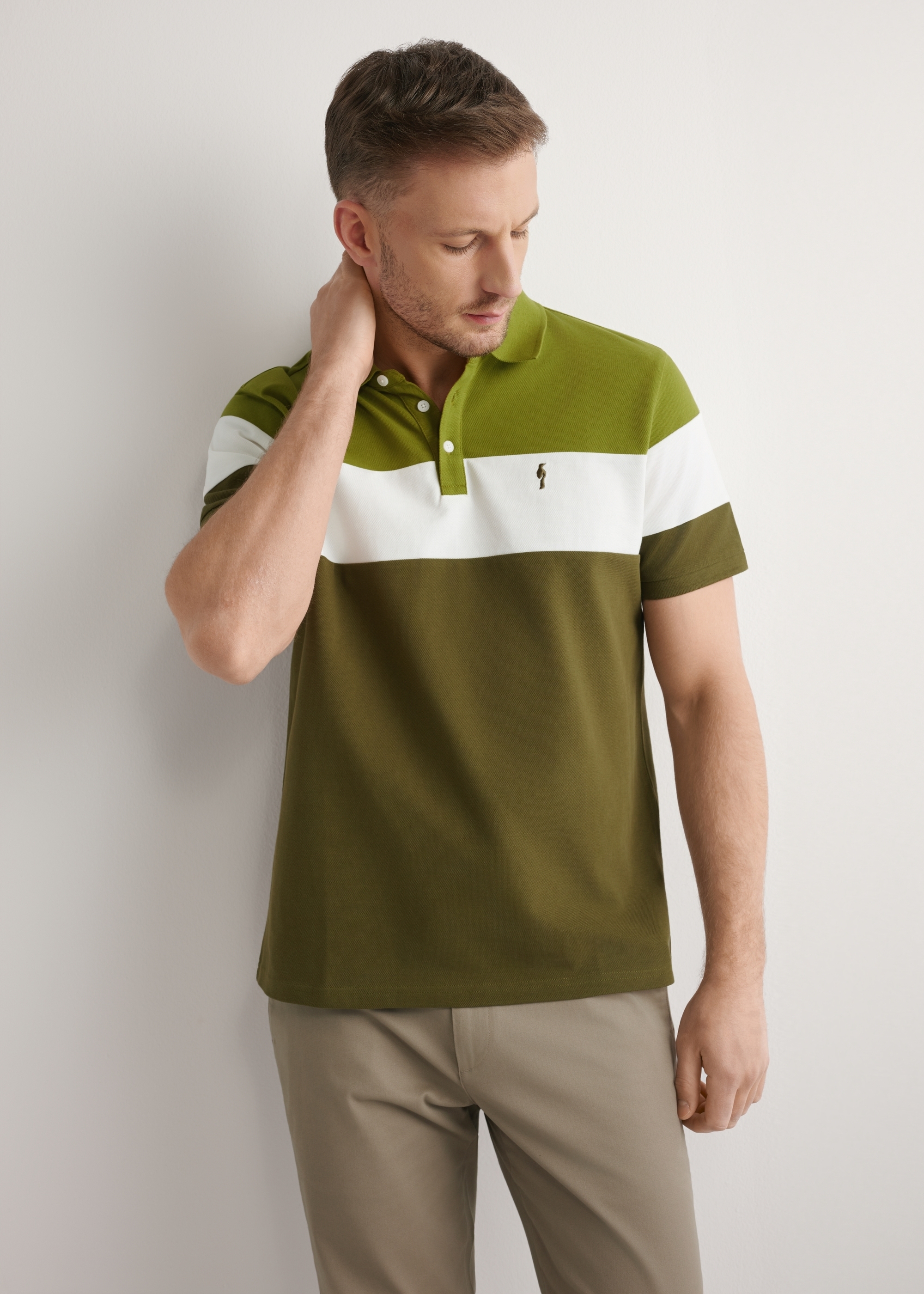 Men's green cotton polo shirt POLMT-0087-8E(W26)