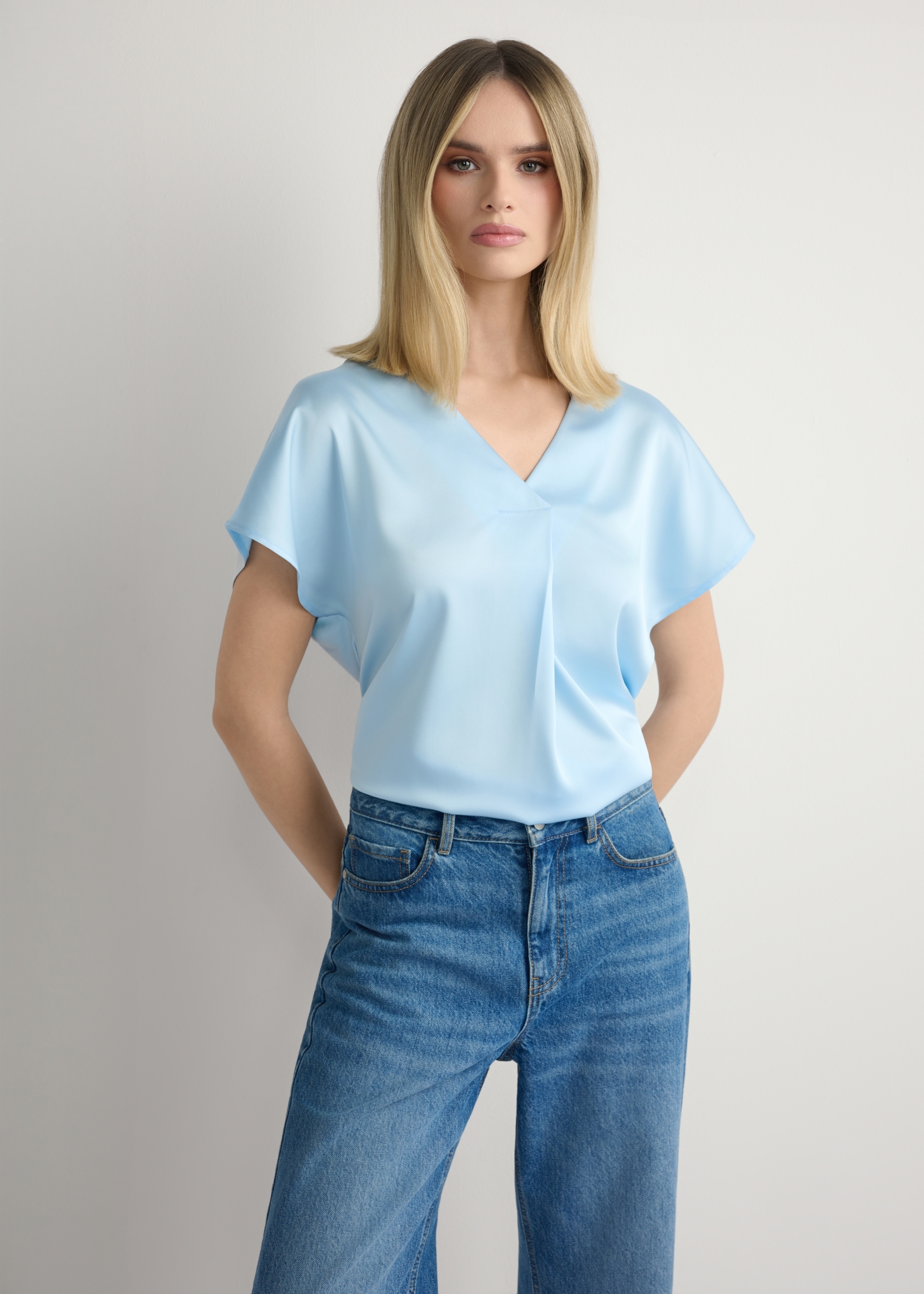 Light blue women's blouse BLUDT-0206-7A(W26)