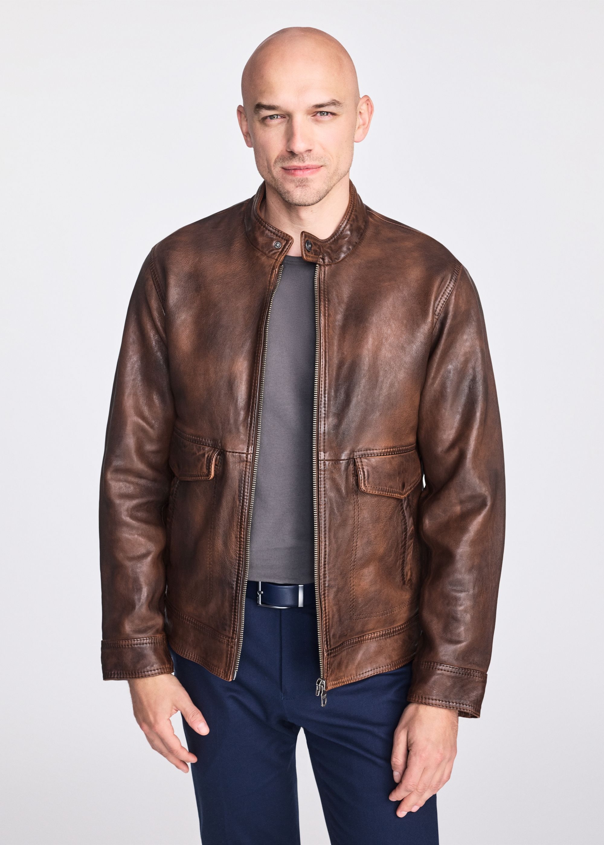 Brown men's vintage leather jacket KURMS-0356-2623(W25)