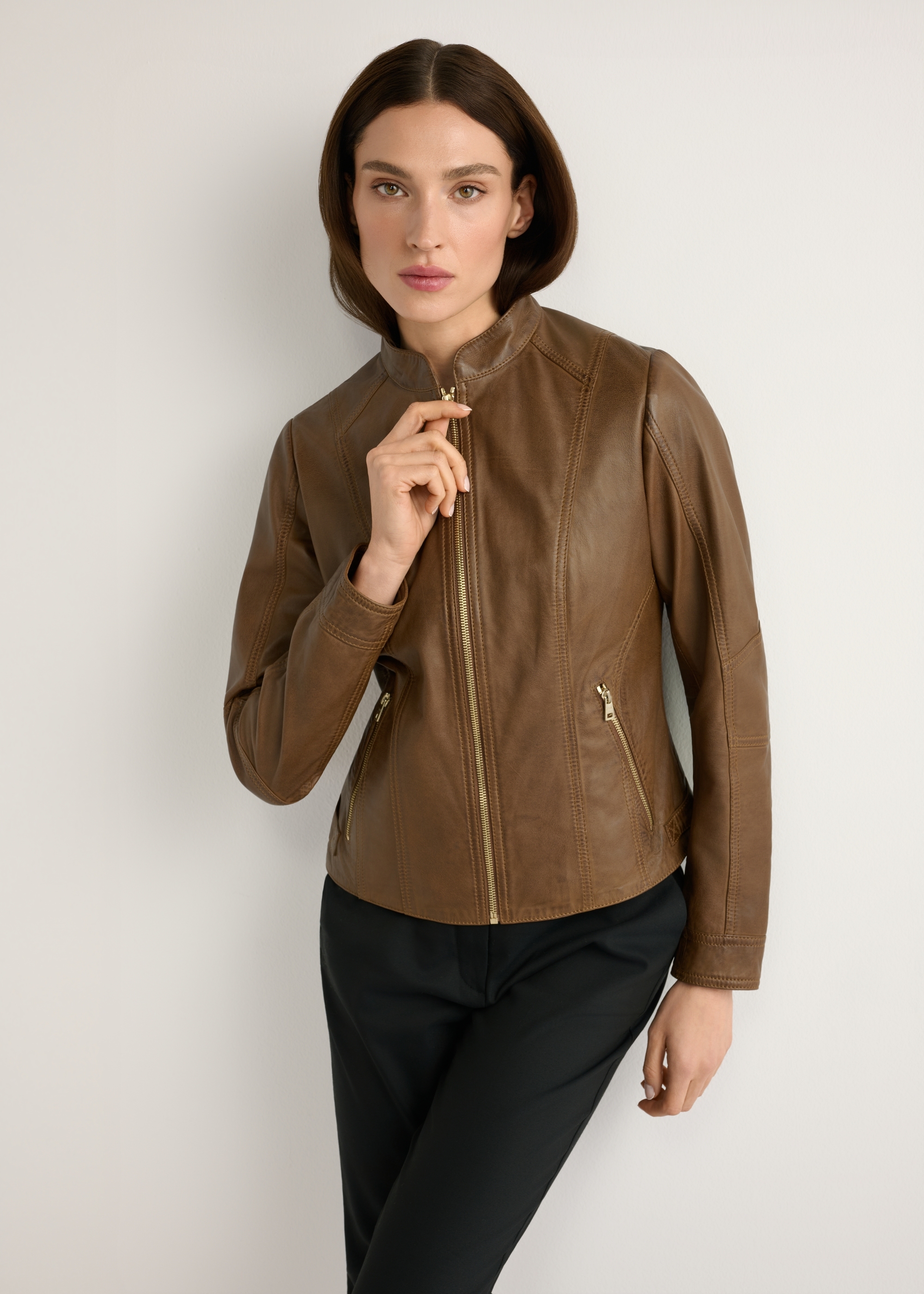 Women's brown leather jacket KURDS-0602-1F(W26)