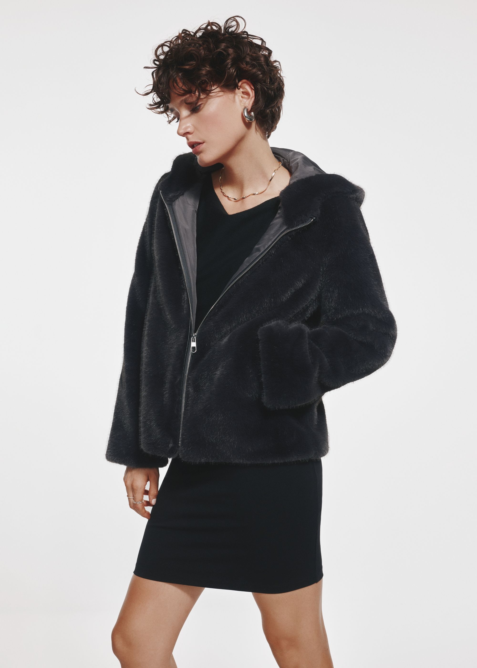 Gray short women's fur coat FUTDP-0049-91(Z24)