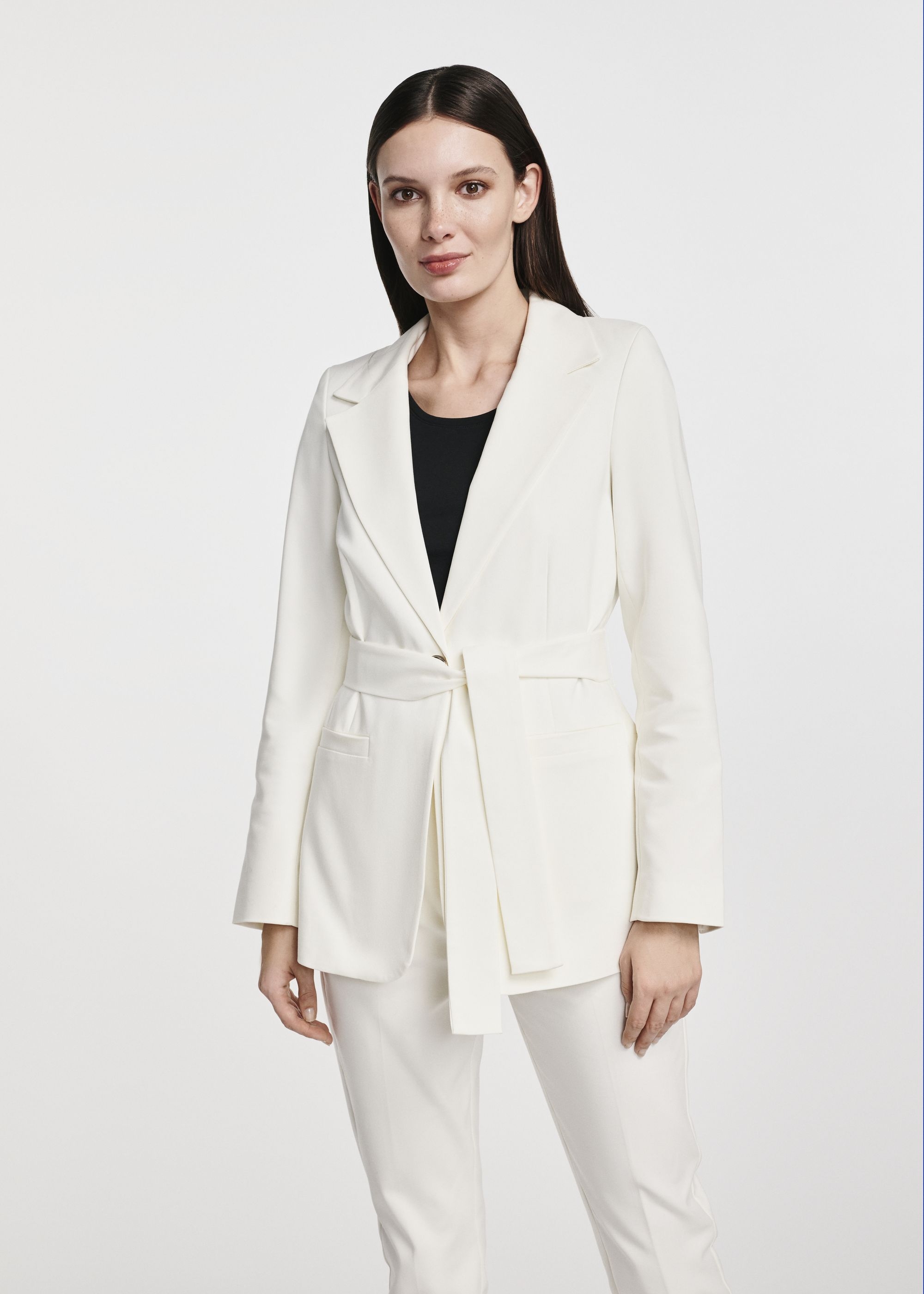 Women's cream blazer with belt ZAKDT-0030-12(W25)