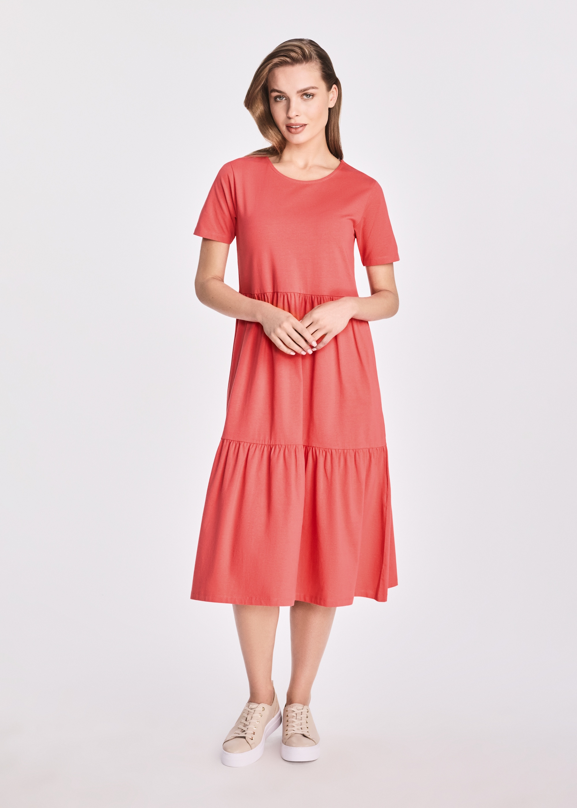 Cotton coral mid-calf dress SUKDT-0223-18(W25)