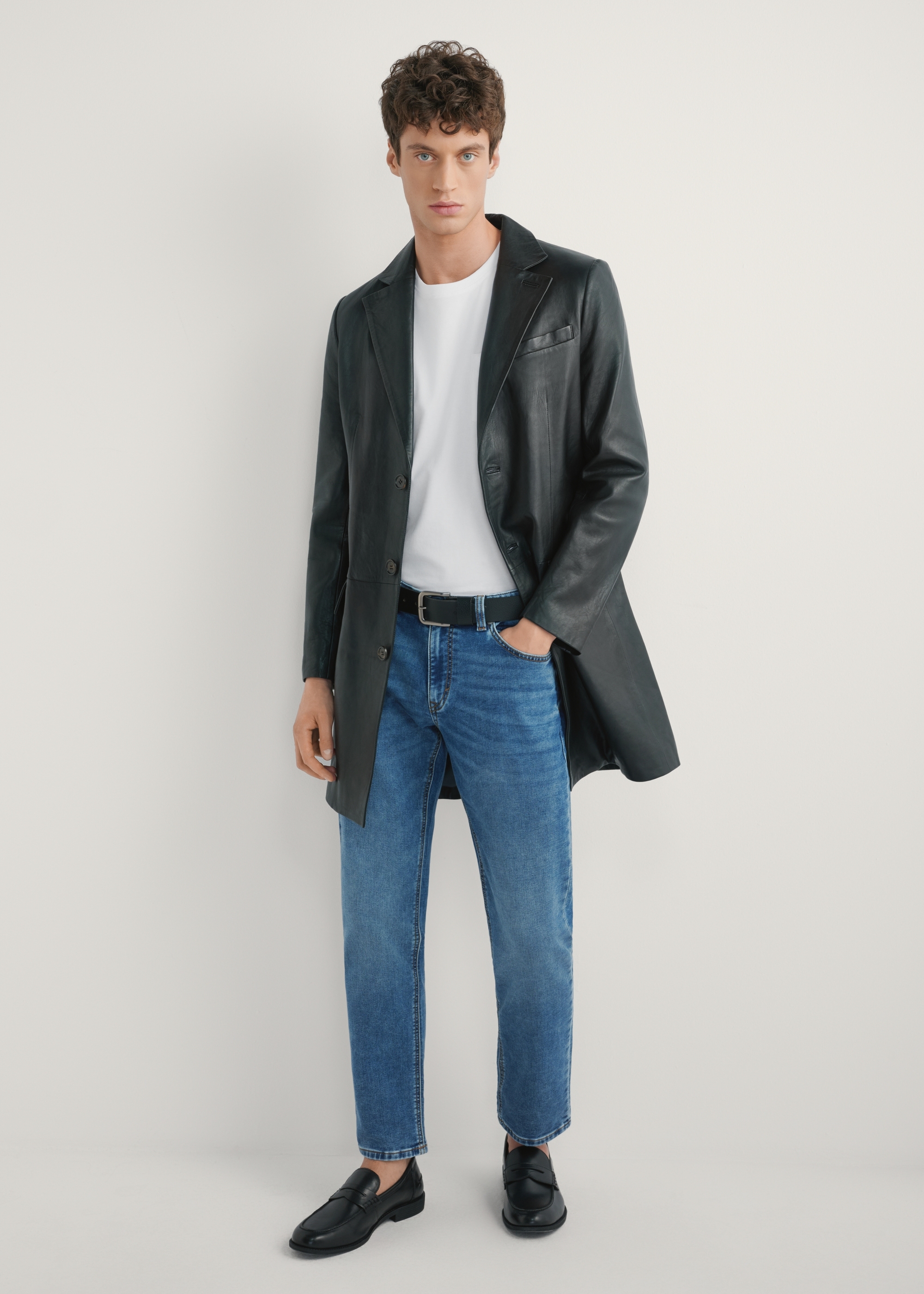 Men's black leather coat KURMS-0388-99(W26)