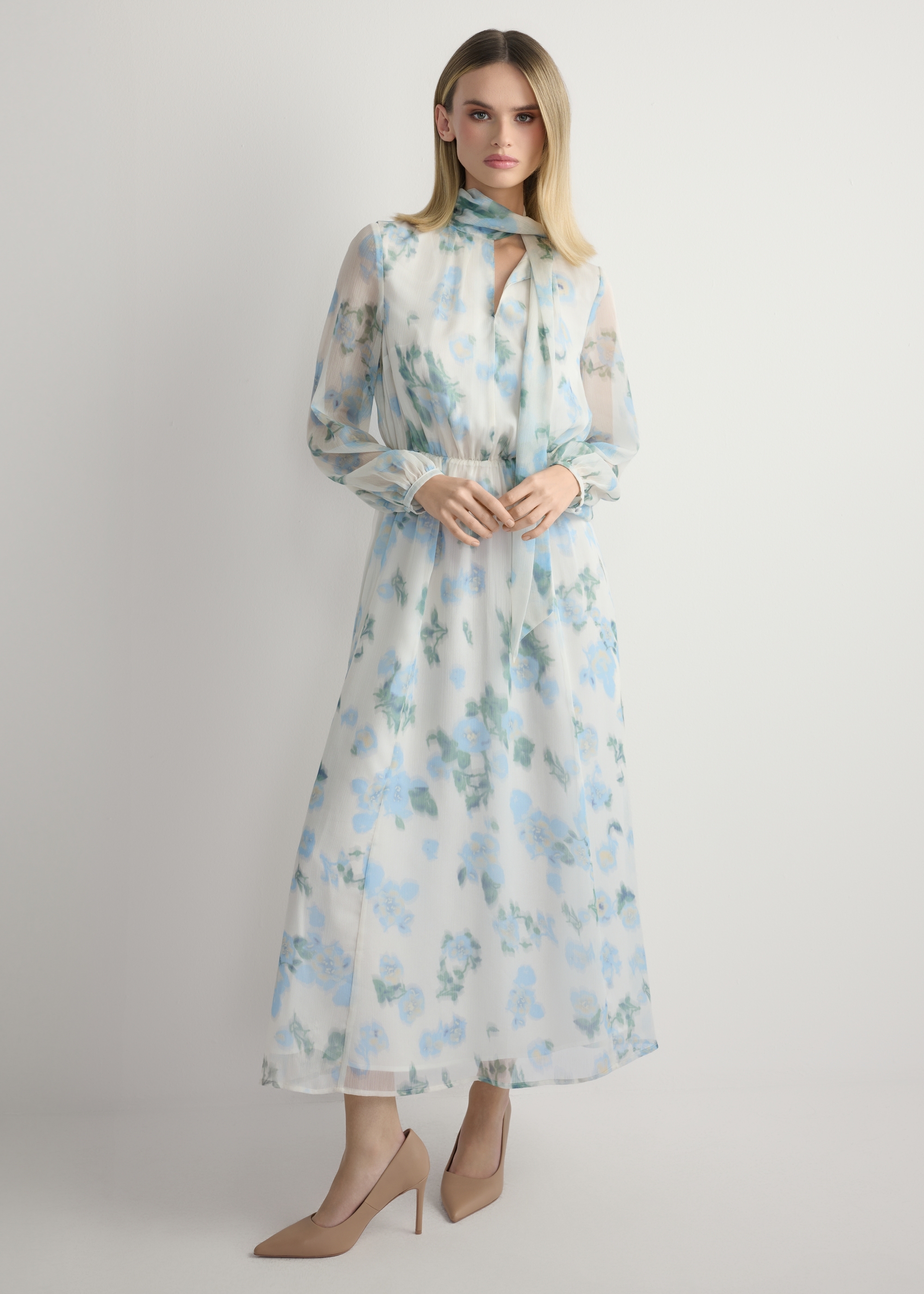 Cream floral women's dress SUKDT-0265-7P(W26)