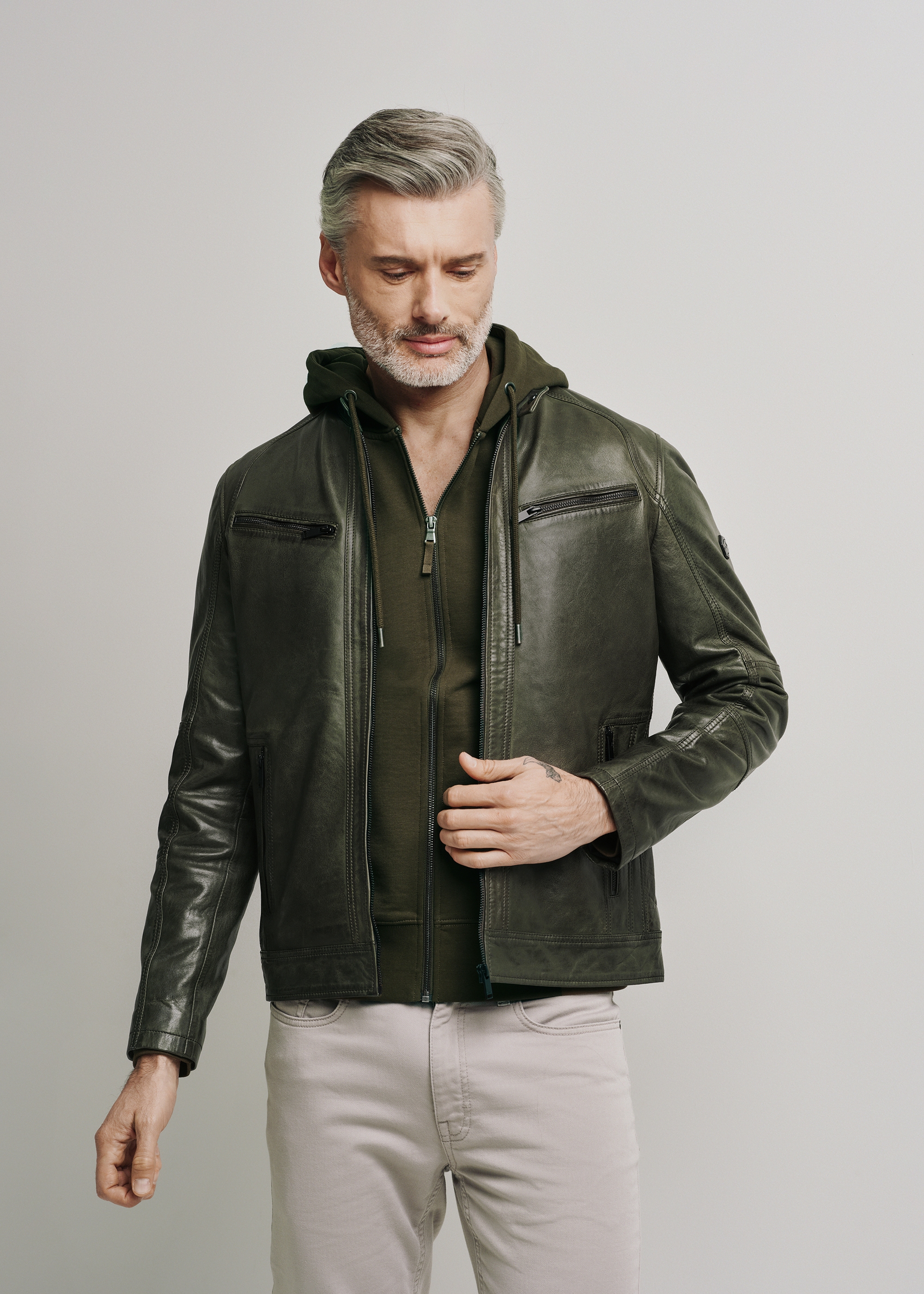 Olive leather men's jacket KURMS-0338-1360(W25)