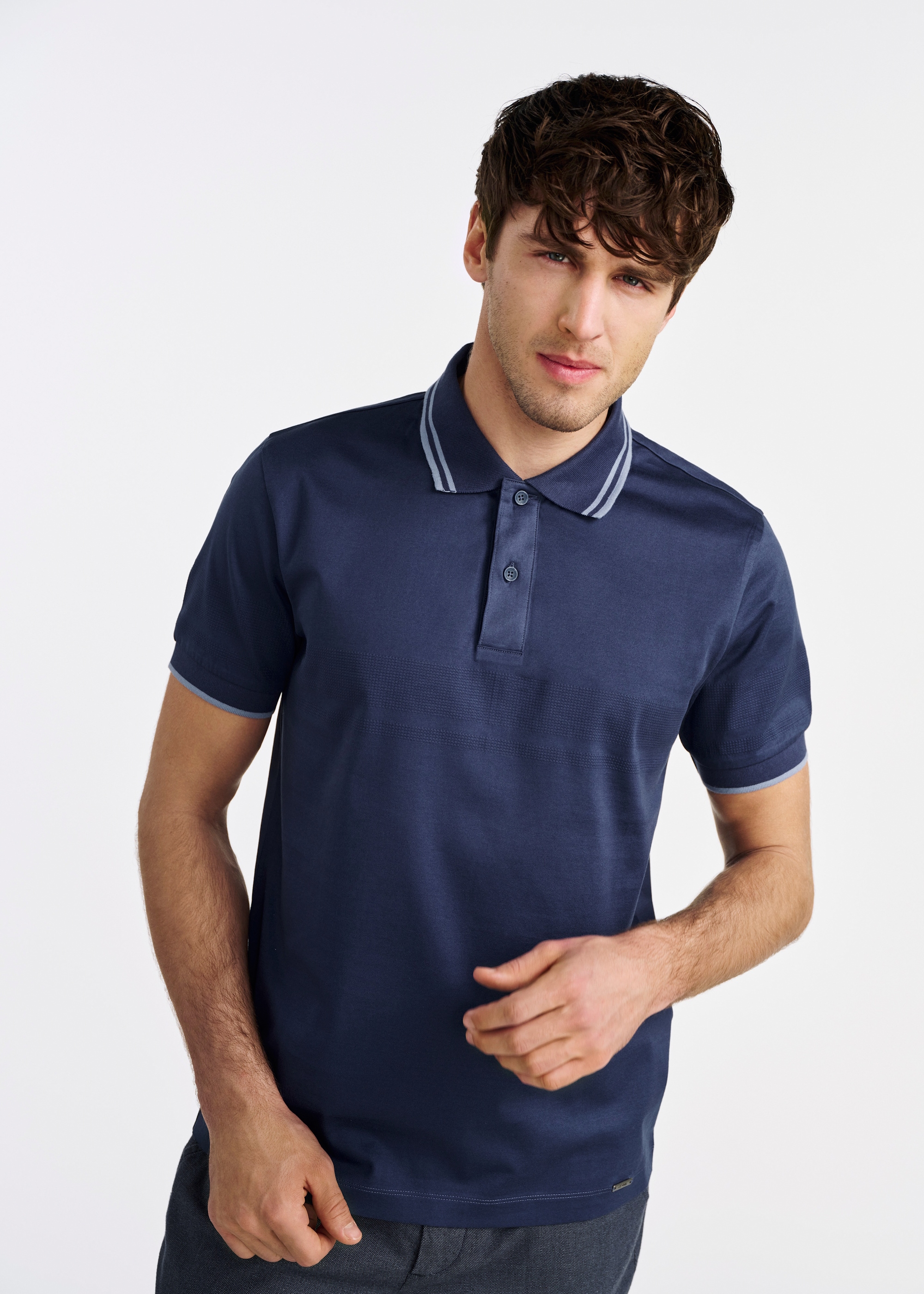 Navy blue cotton polo shirt POLMT-0077-69(W25)