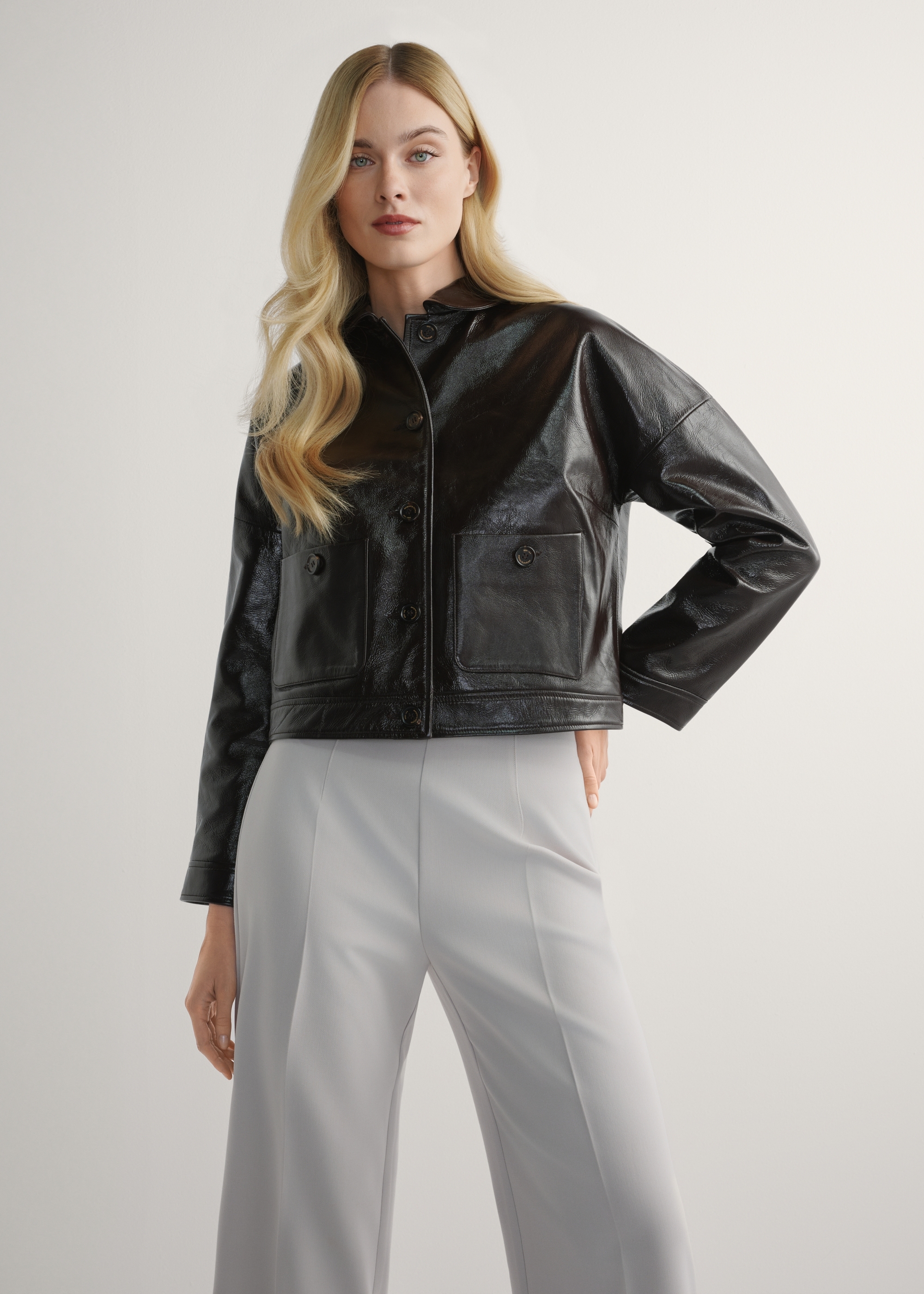 Brown women's leather short jacket KURDS-0593-1I(W26)