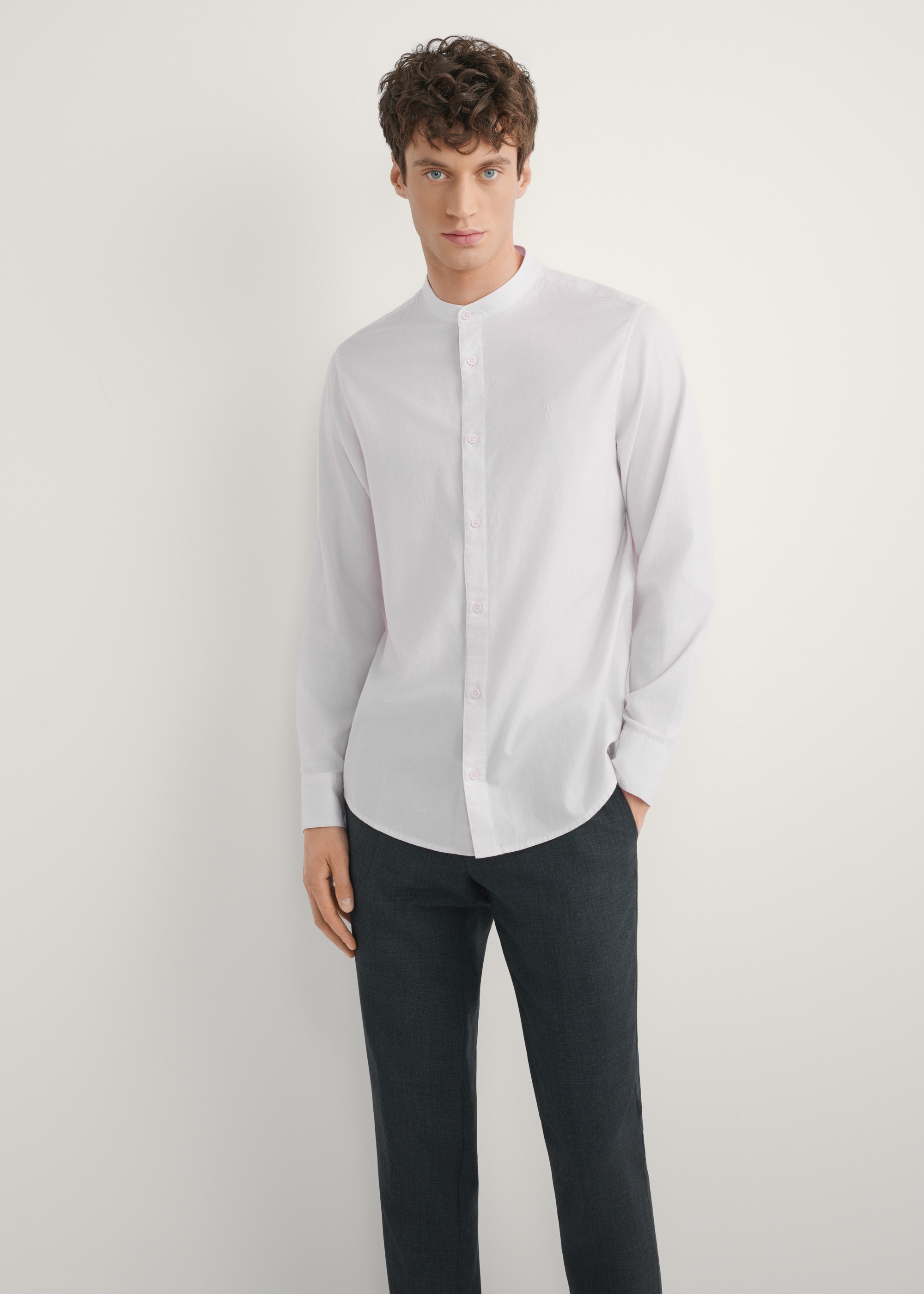 Cream cotton men's shirt KOSMT-0326-0B(W26)