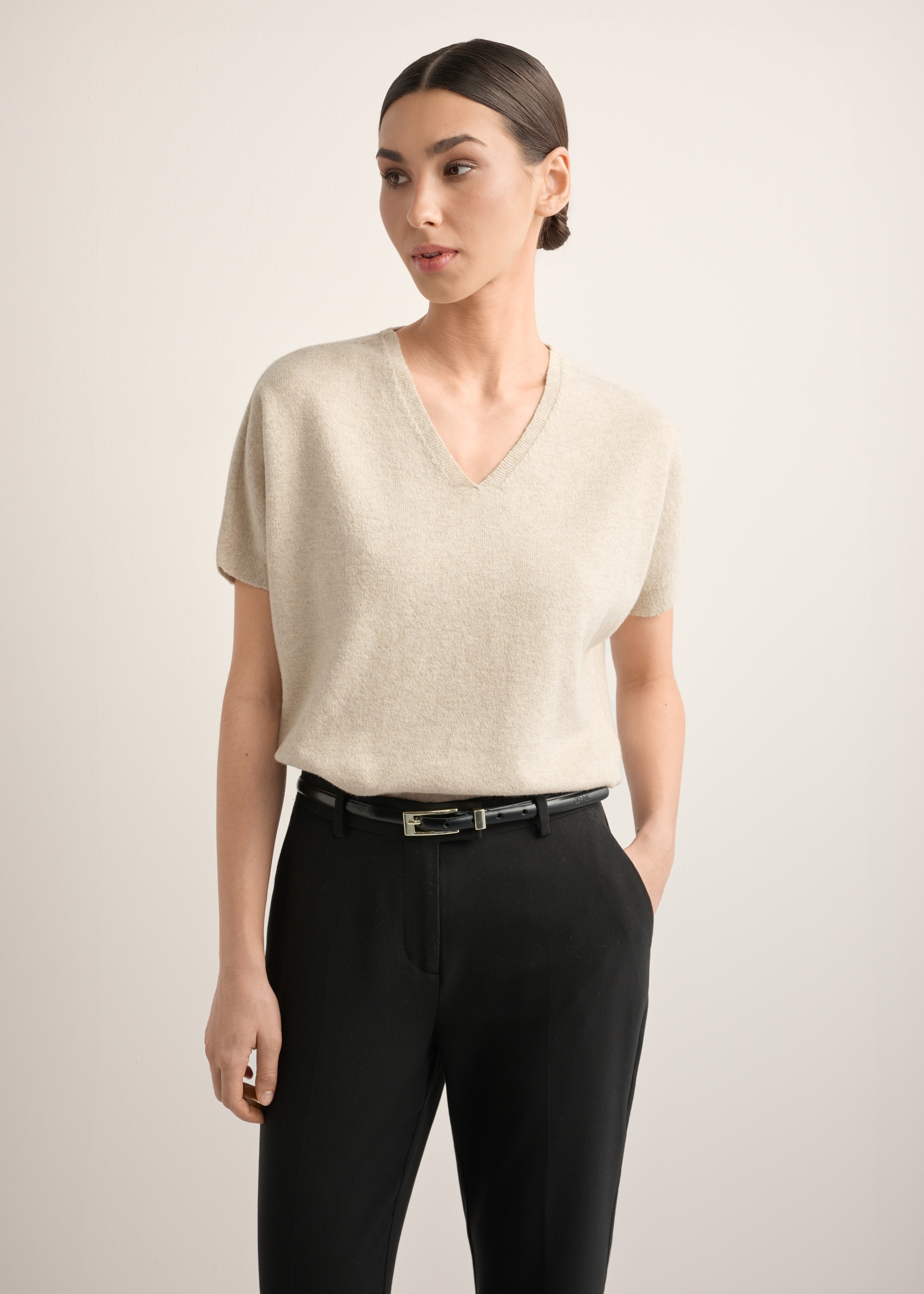 Beige knitted women's blouse BLUDT-0214-1A(Z26)