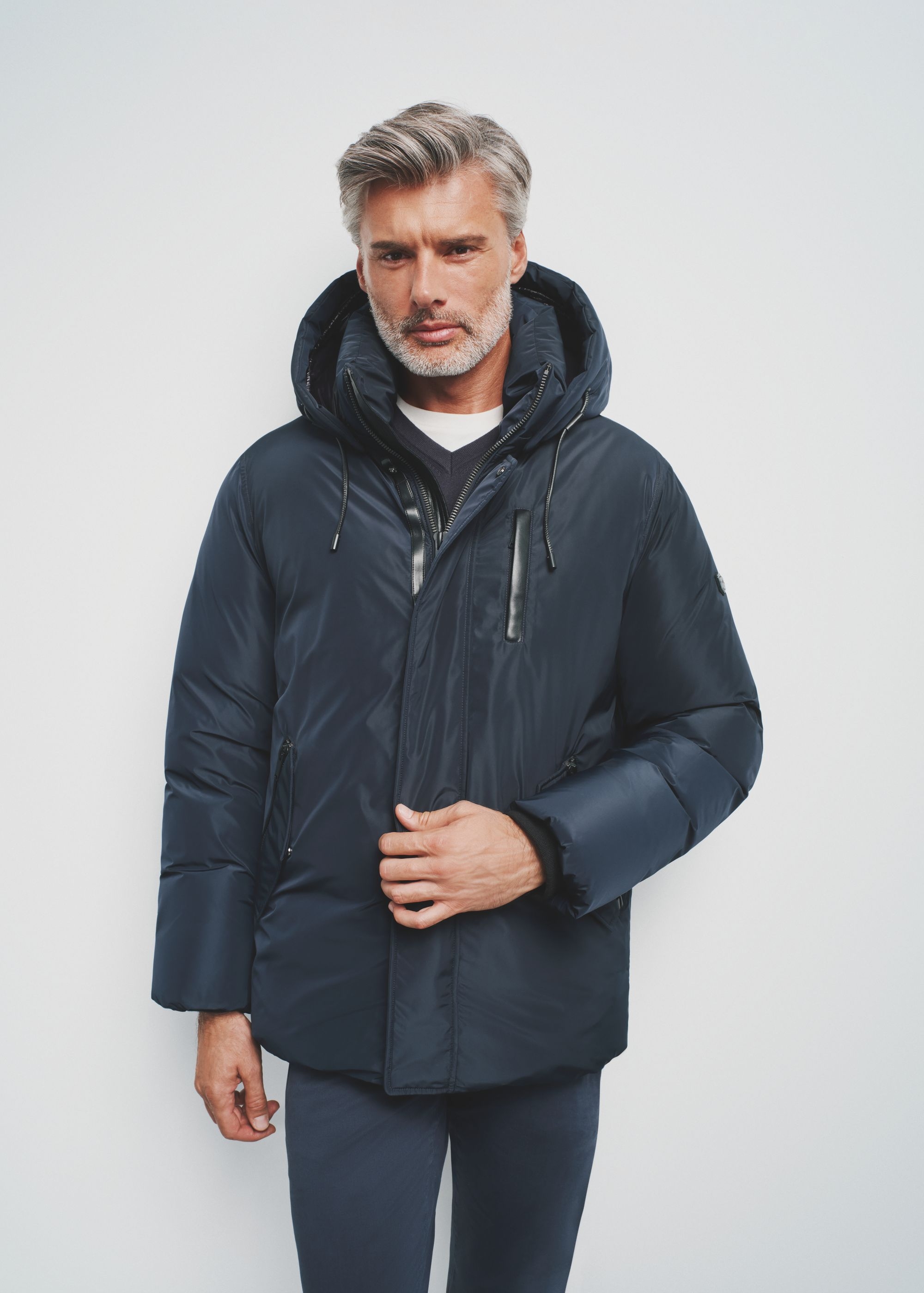 Men's navy blue jacket with hood KURMT-0345-69(Z24)