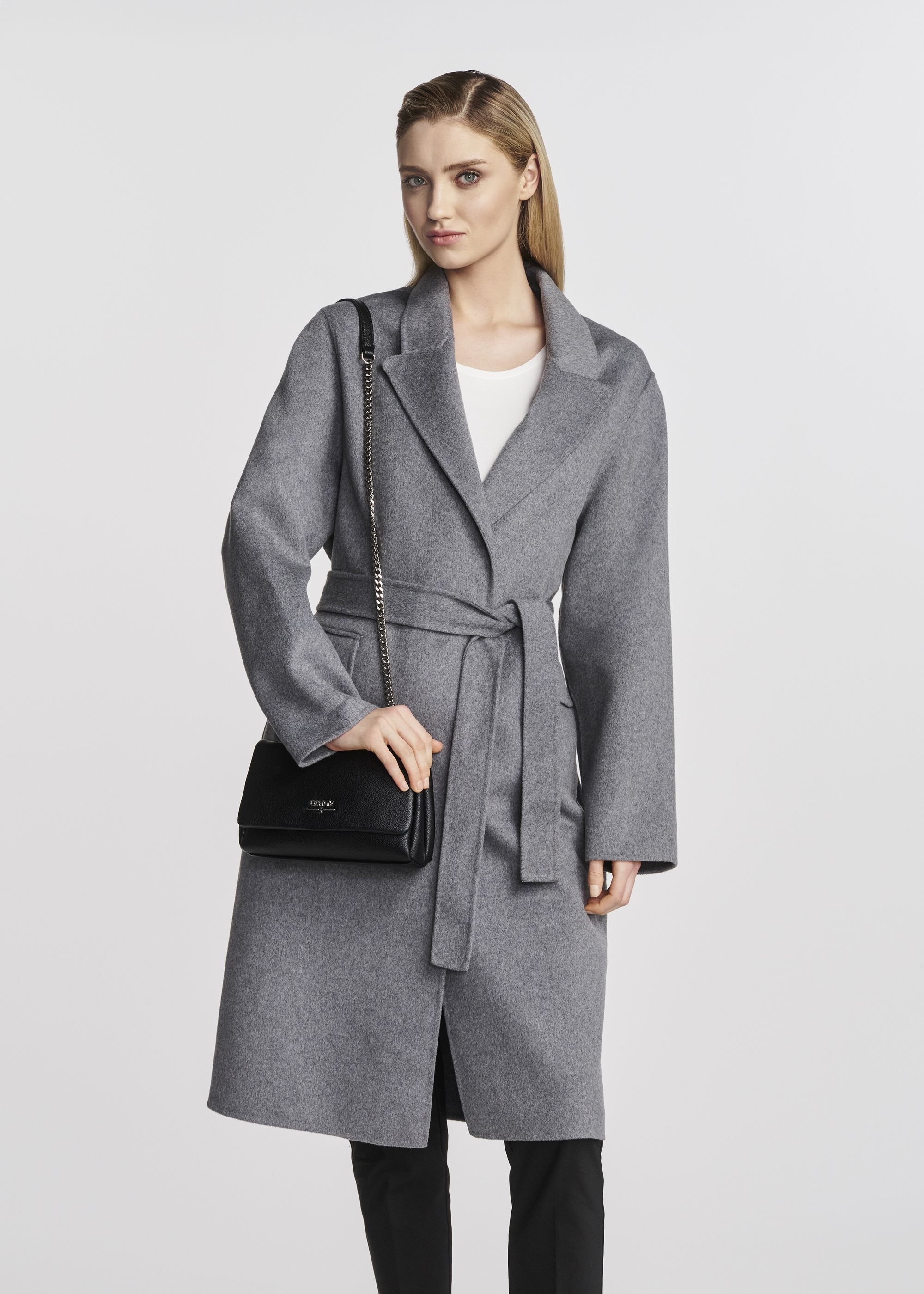 Gray woolen women's coat PLADT-0051-91(W25)