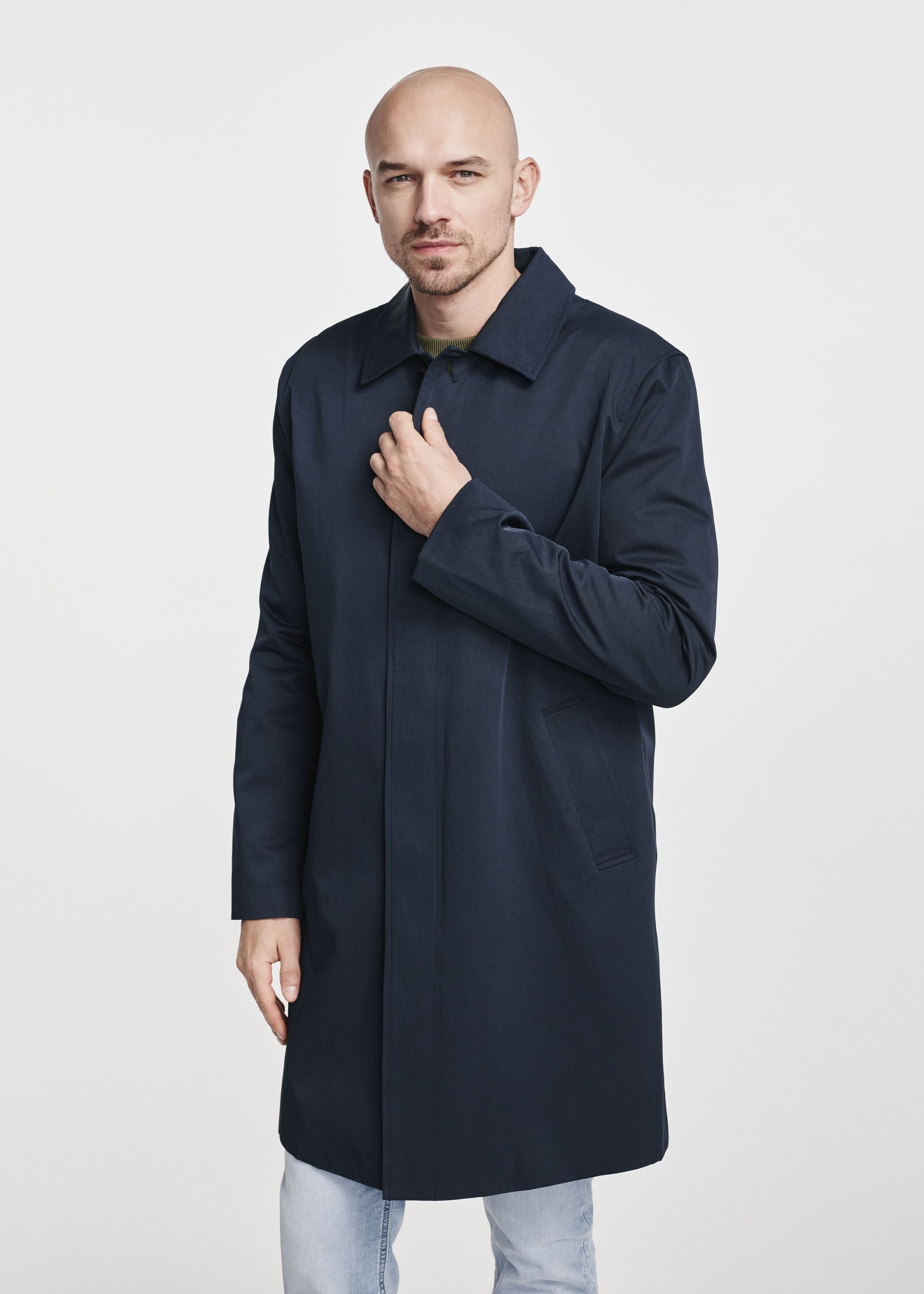 Long navy blue men's transition jacket KURMT-0372-69(W25)