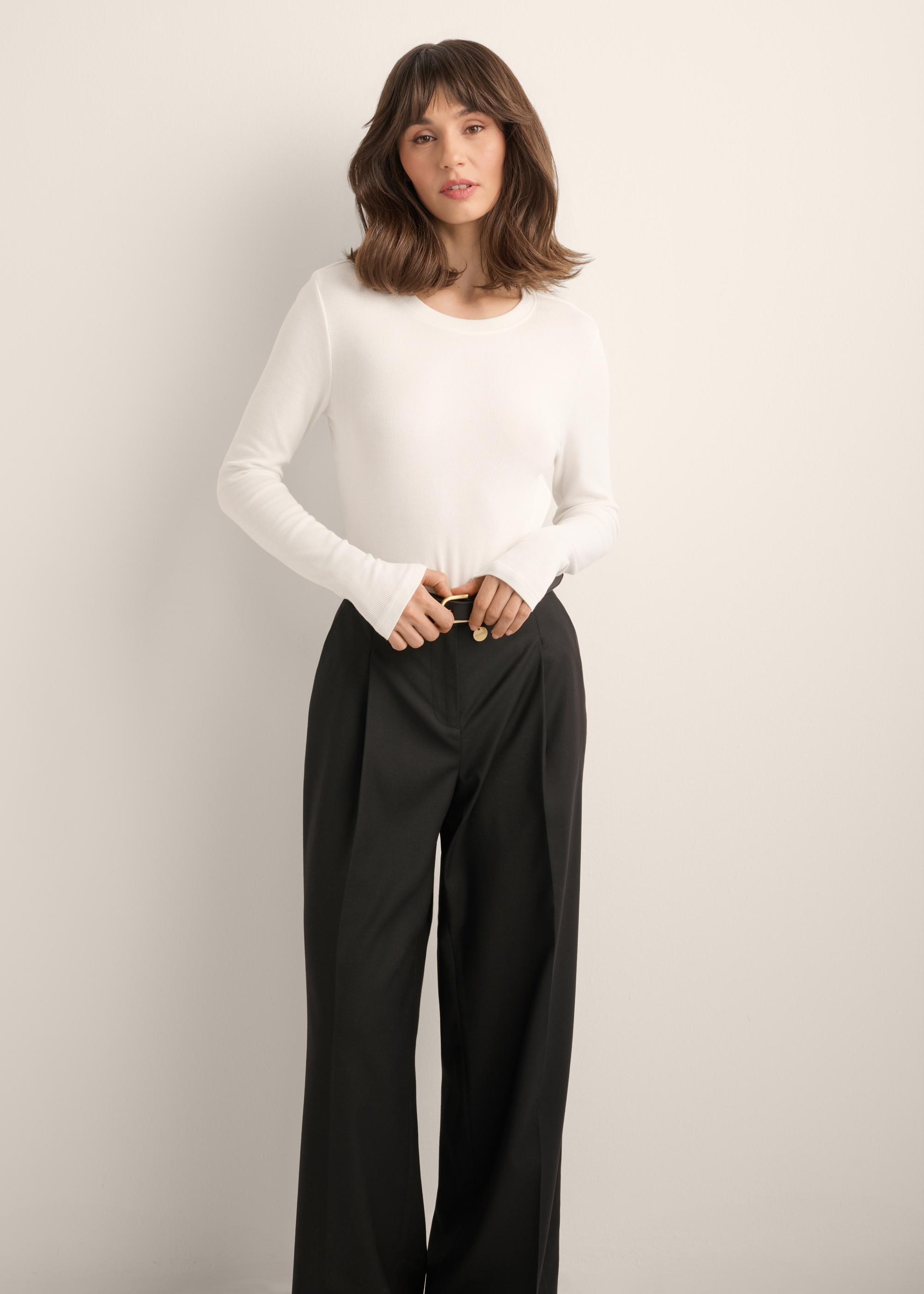 Cream Ribbed Women's Longsleeve LSLDT-0058-0B(Z26)