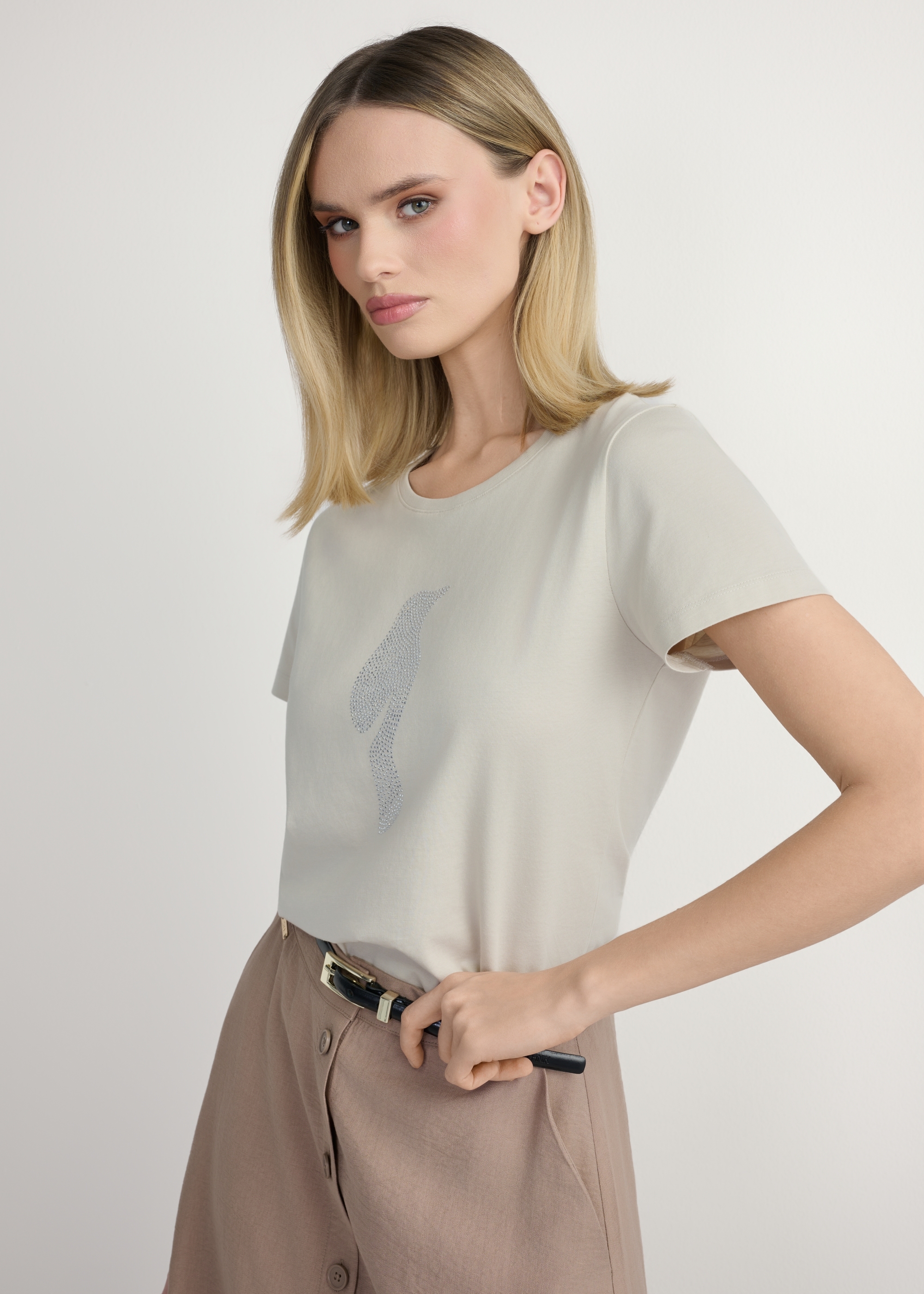 Light beige women's T-shirt with logo TSHDT-0157-1A(W26)