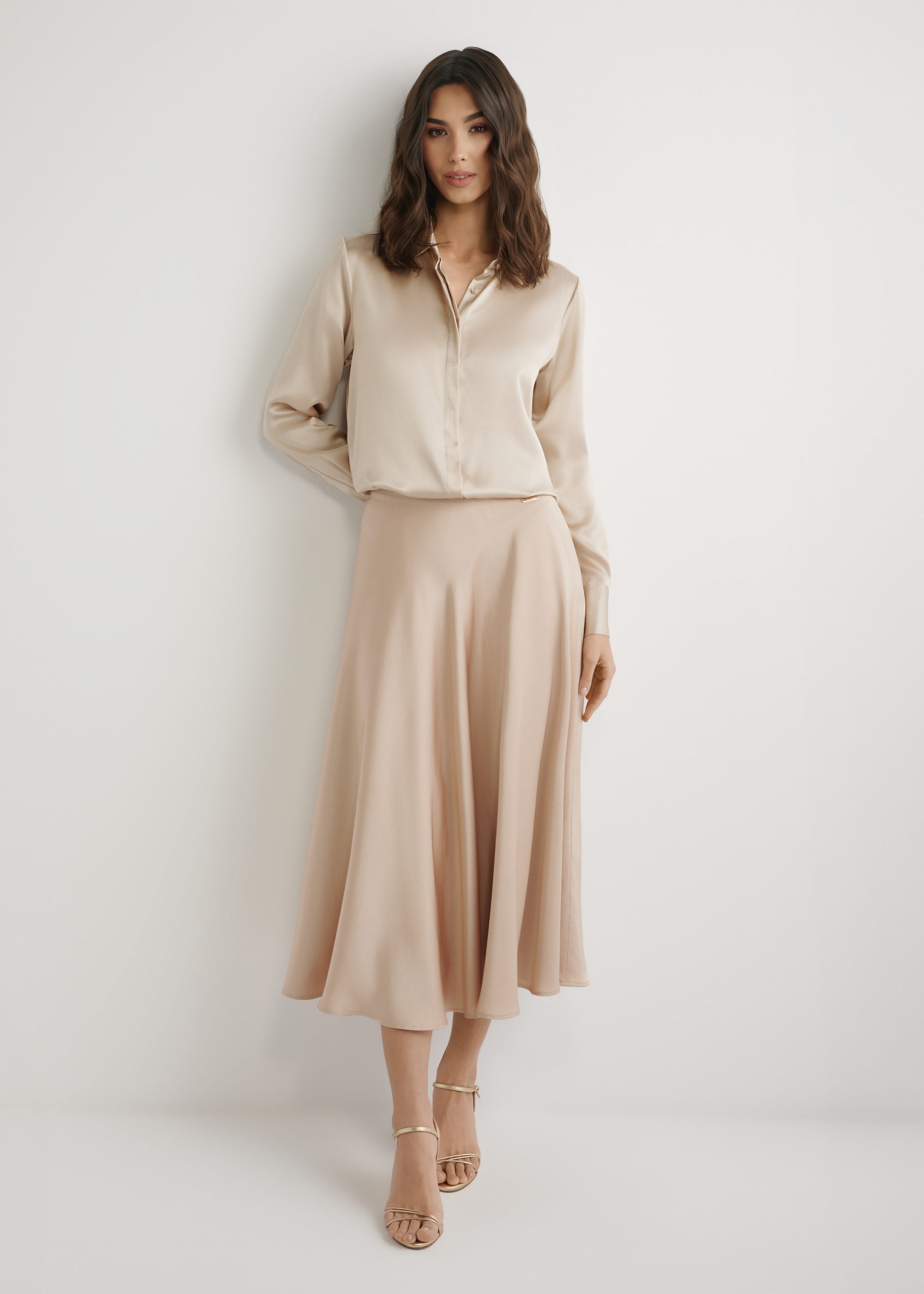 Long beige midi skirt SPCDT-0131-1B(W26)
