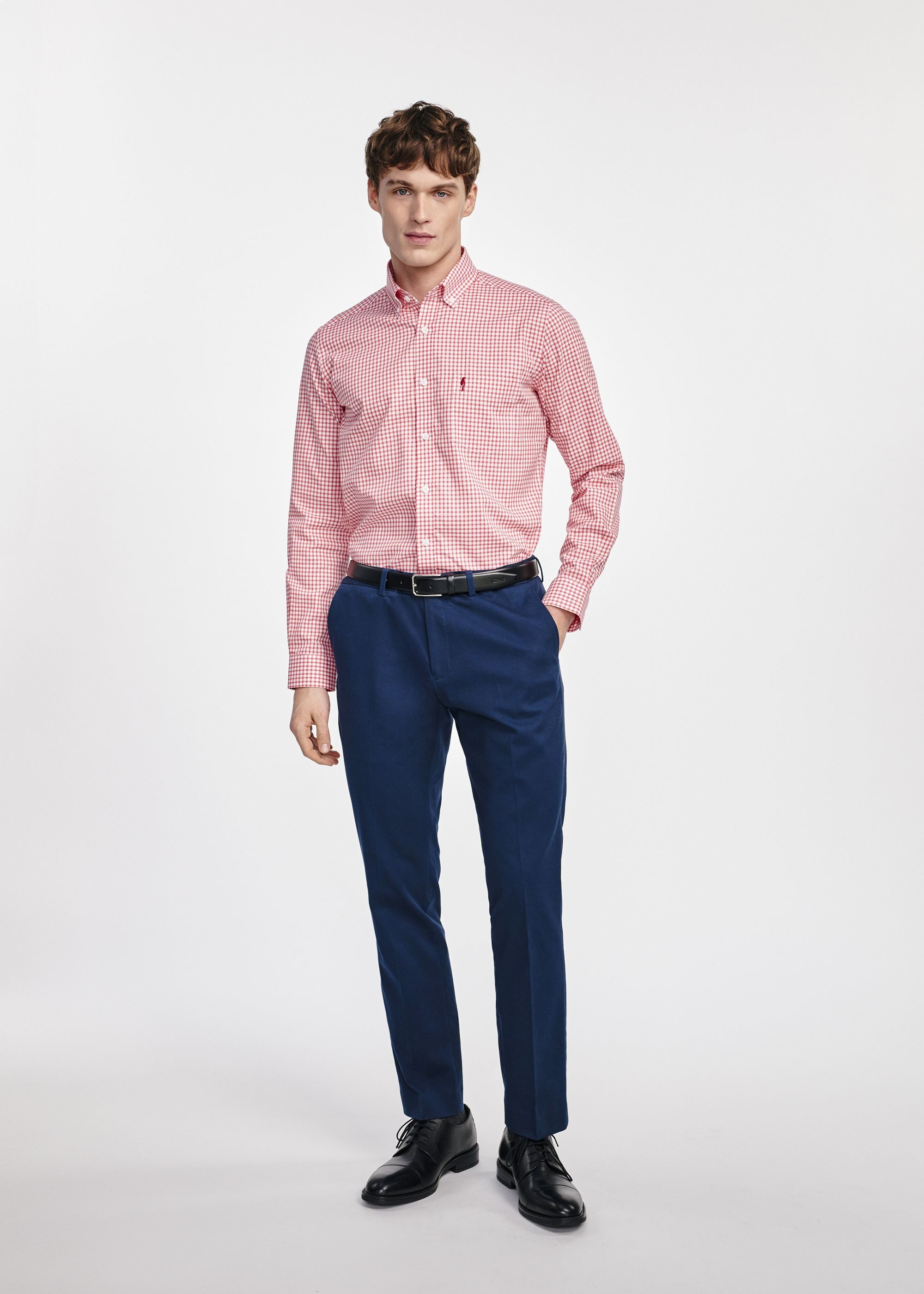 Men's cotton shirt in red checkered pattern KOSMT-0277-18(W25)