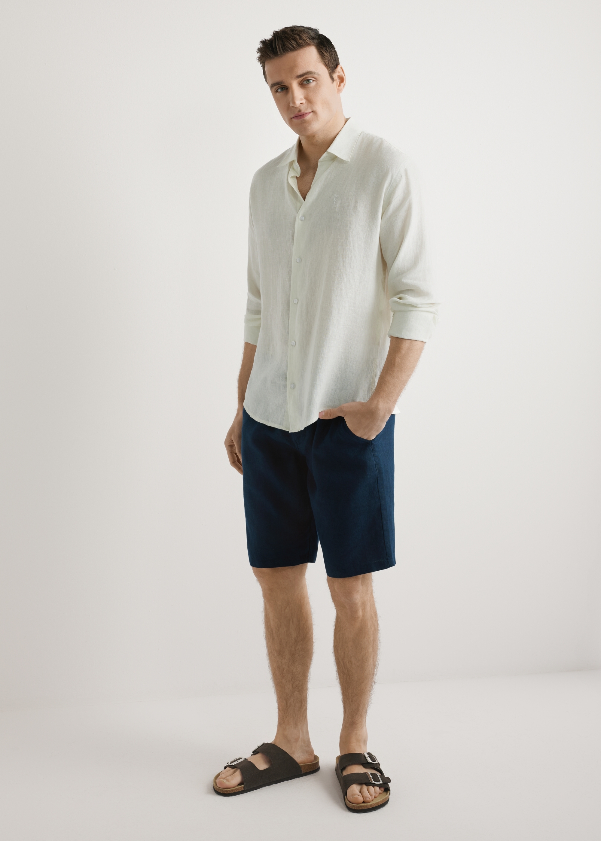 Navy blue linen men's shorts SZOMT-0034-7E(W26)