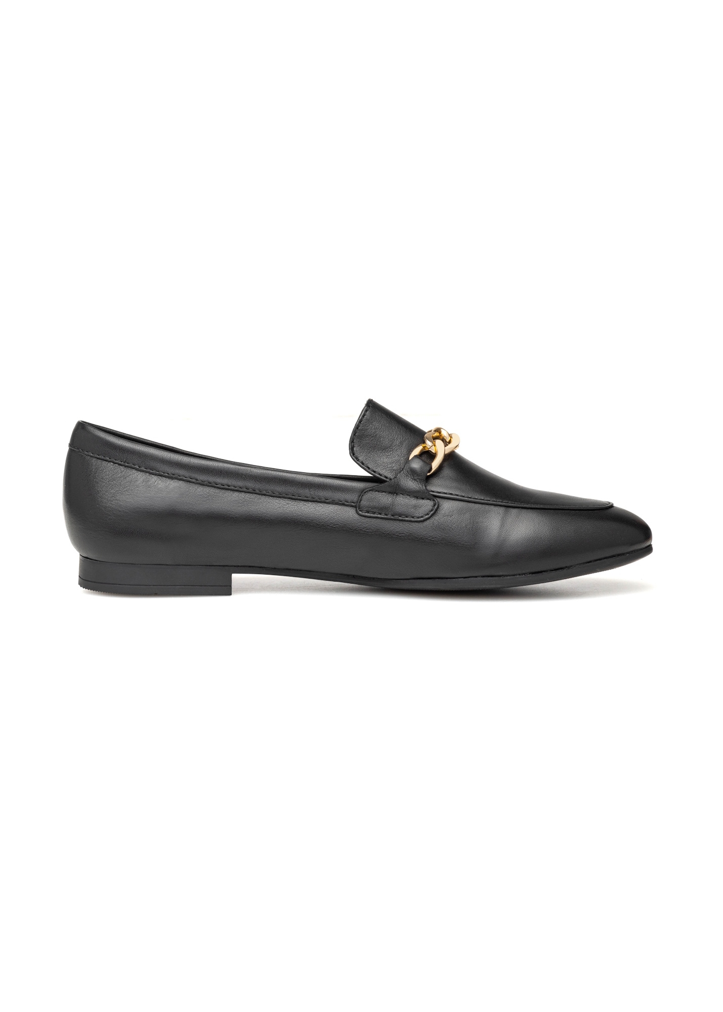 Women's black leather loafers with chain BUTYD-0914A-99(W26)