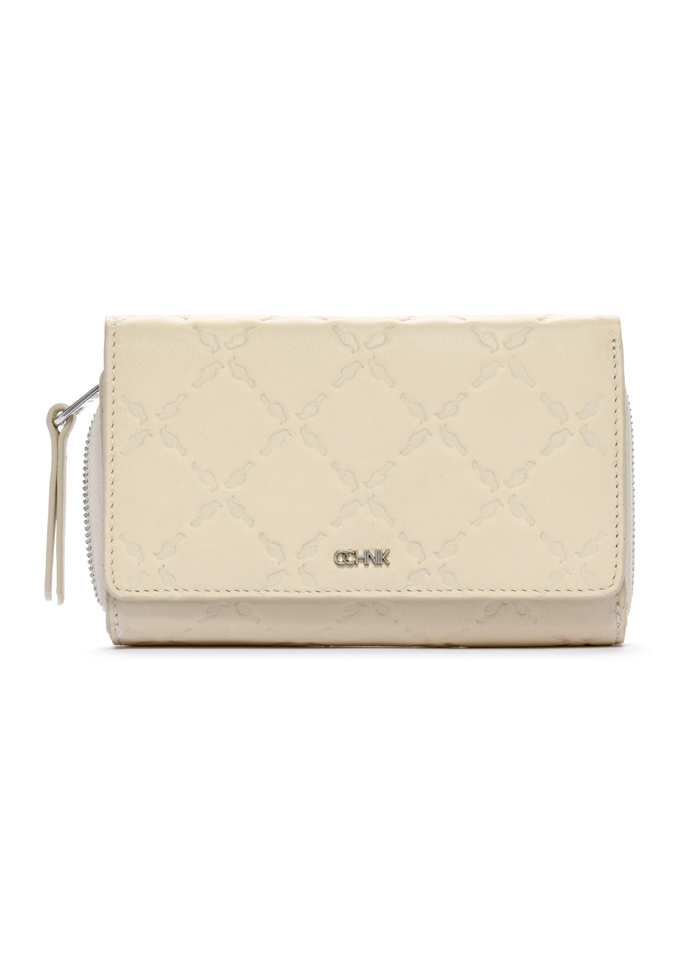 Cream leather women's wallet with monogram PORES-0882A-12(W25)