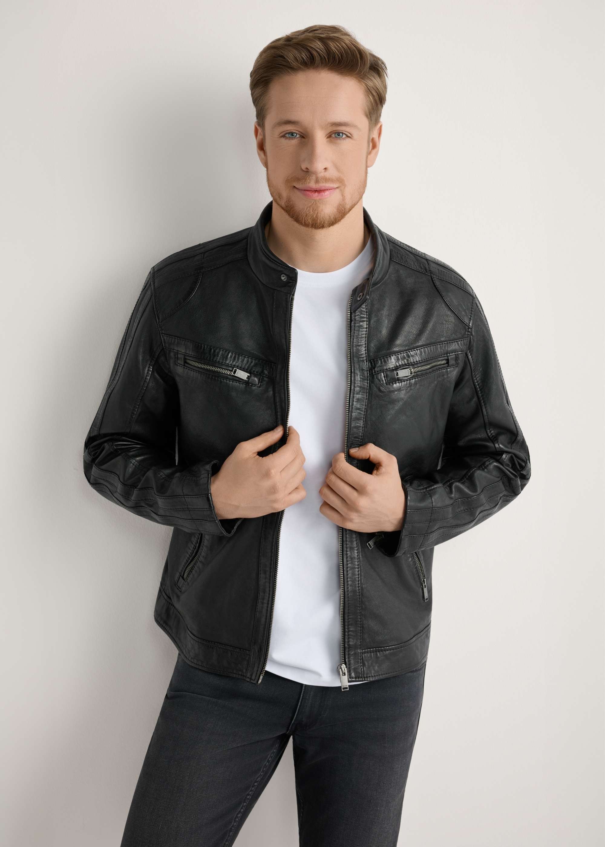 Men's leather jacket in black KURMS-0397-99(W26)