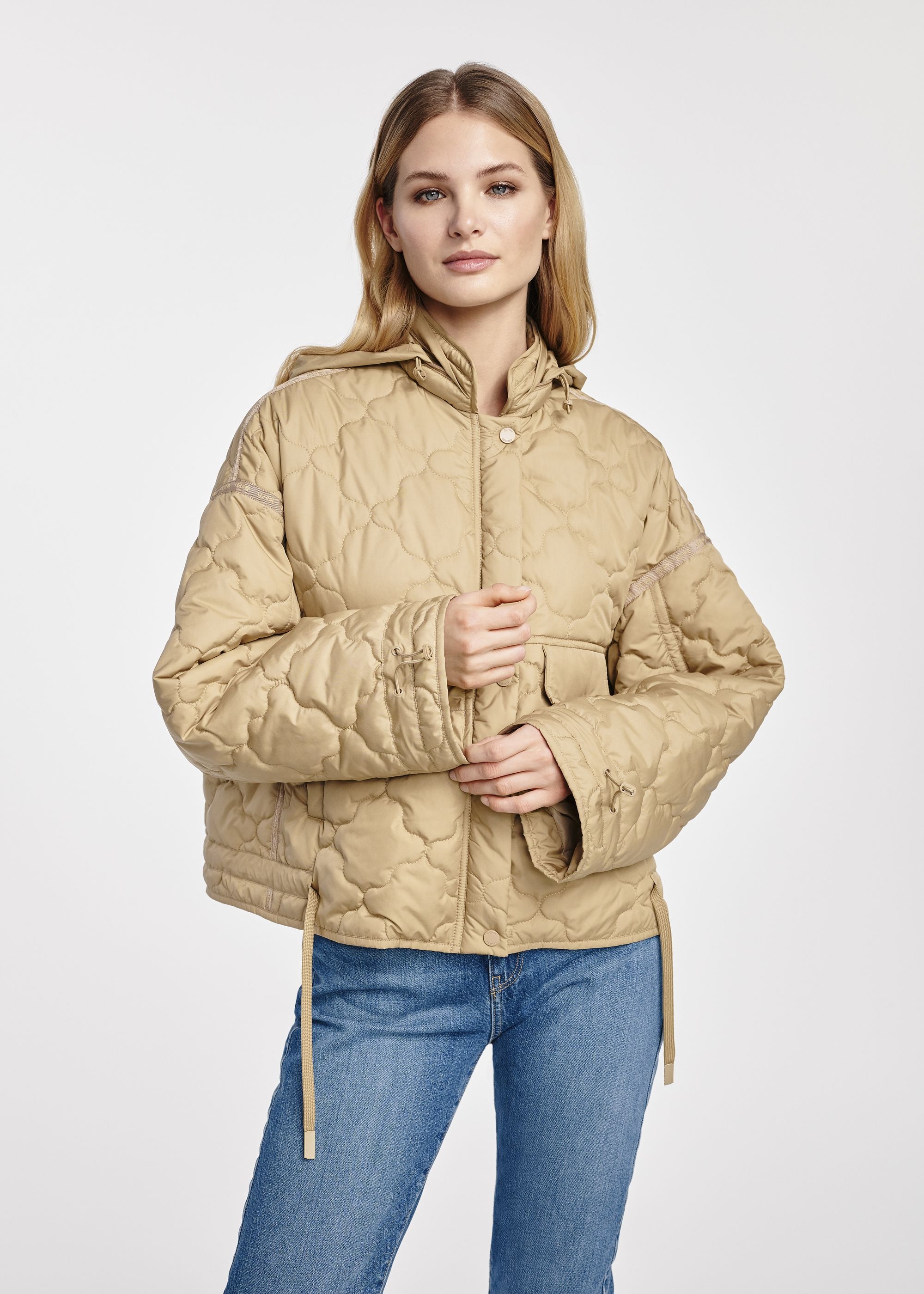 Beige oversize women's transition jacket KURDT-0554-81(W25)
