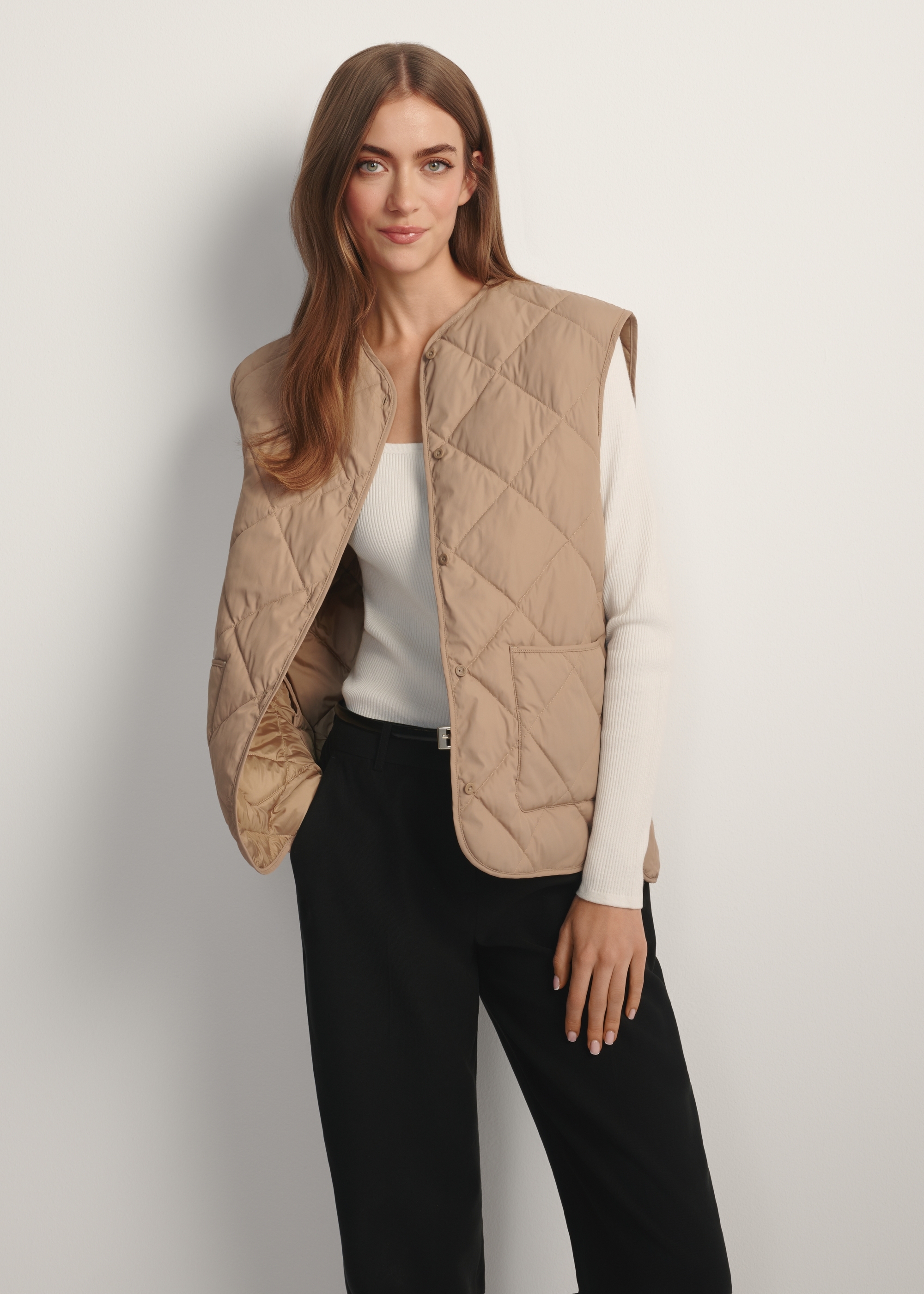 Beige quilted women's vest KAMDT-0035-1C(W26)