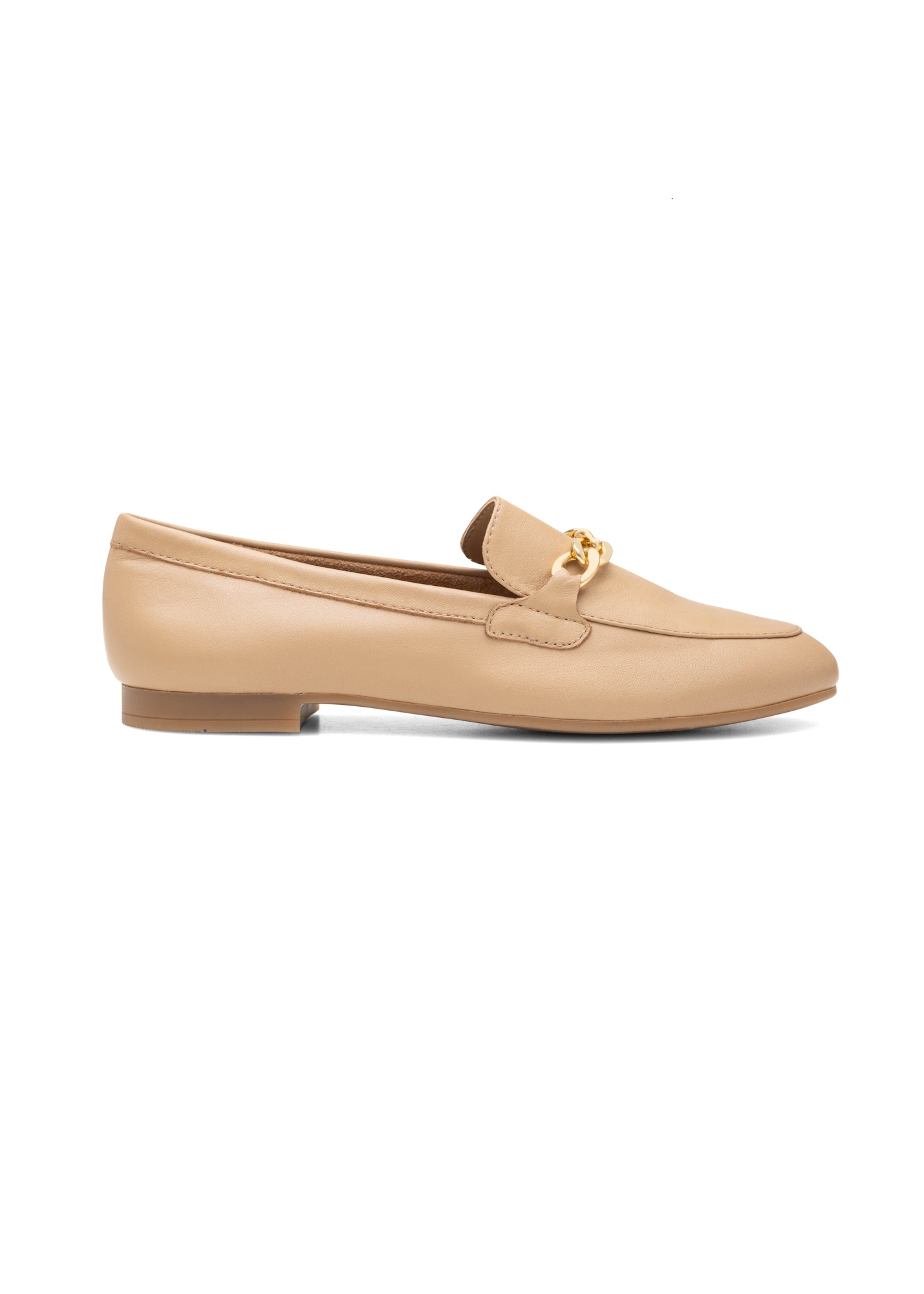 Leather dark beige women's loafers with chain BUTYD-0914A-1B(W26)
