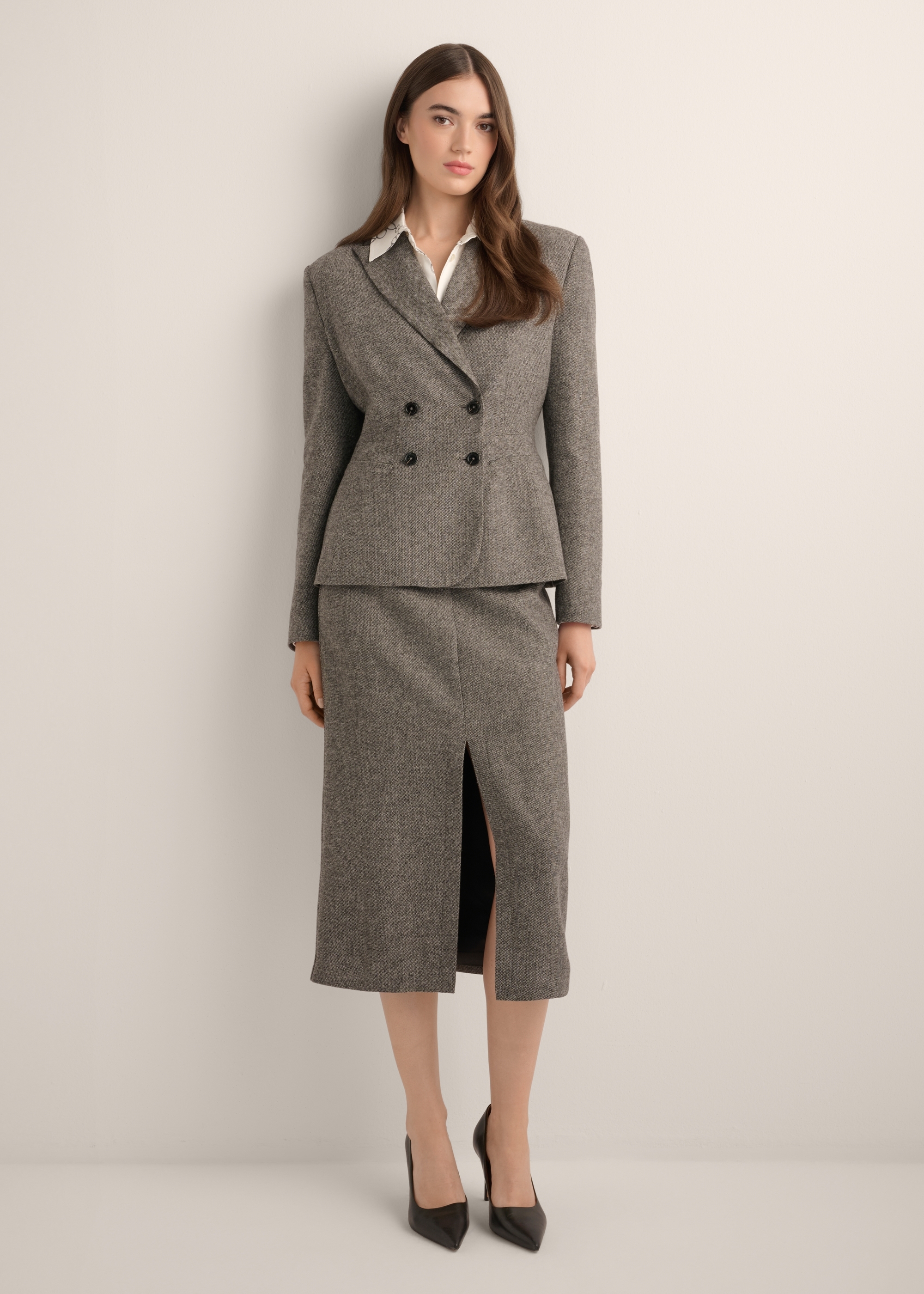 Gray wool midi skirt SPCDT-0133-9D(Z26)