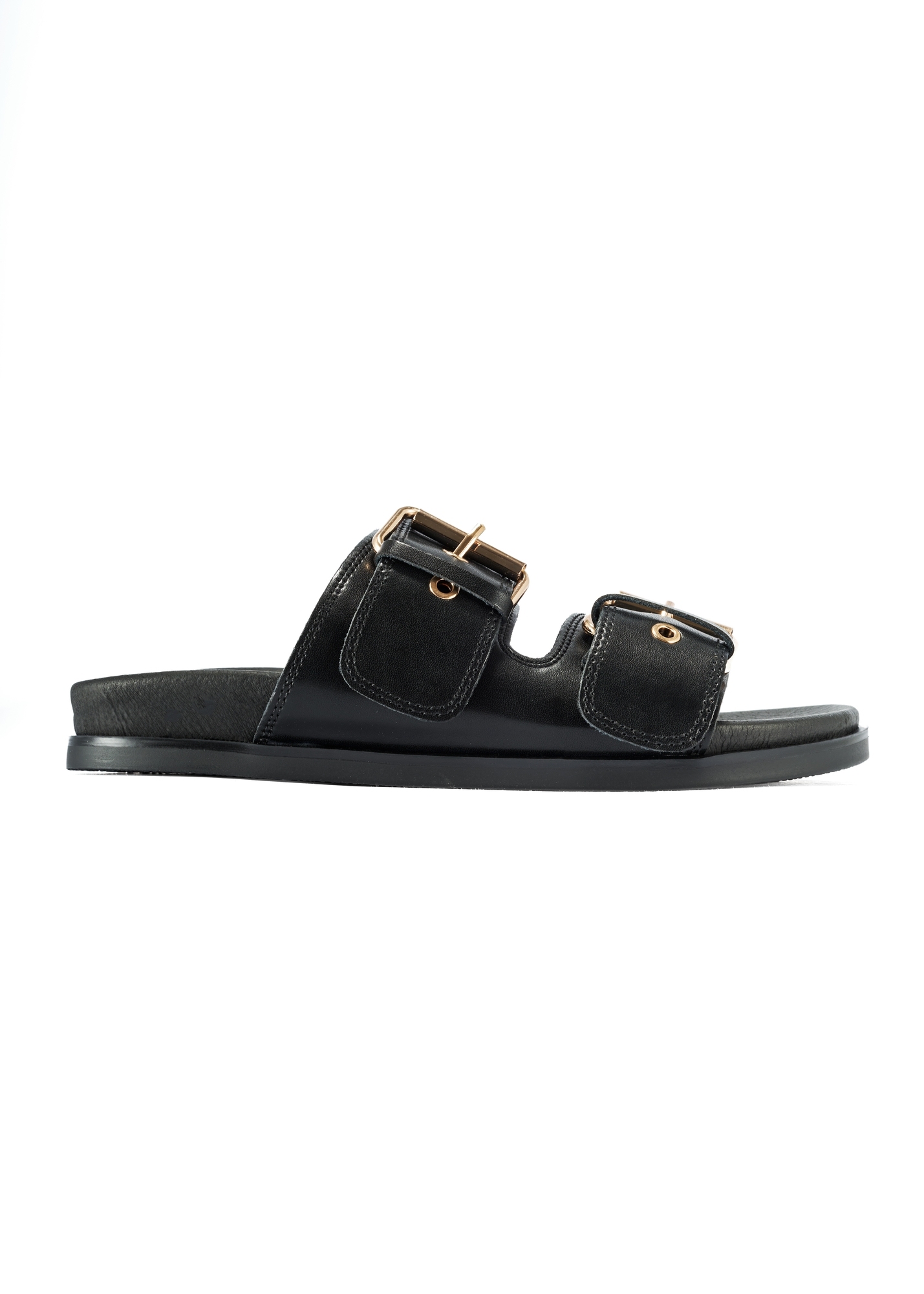 Black leather women's flip-flops BUTYD-1161-99(W26)