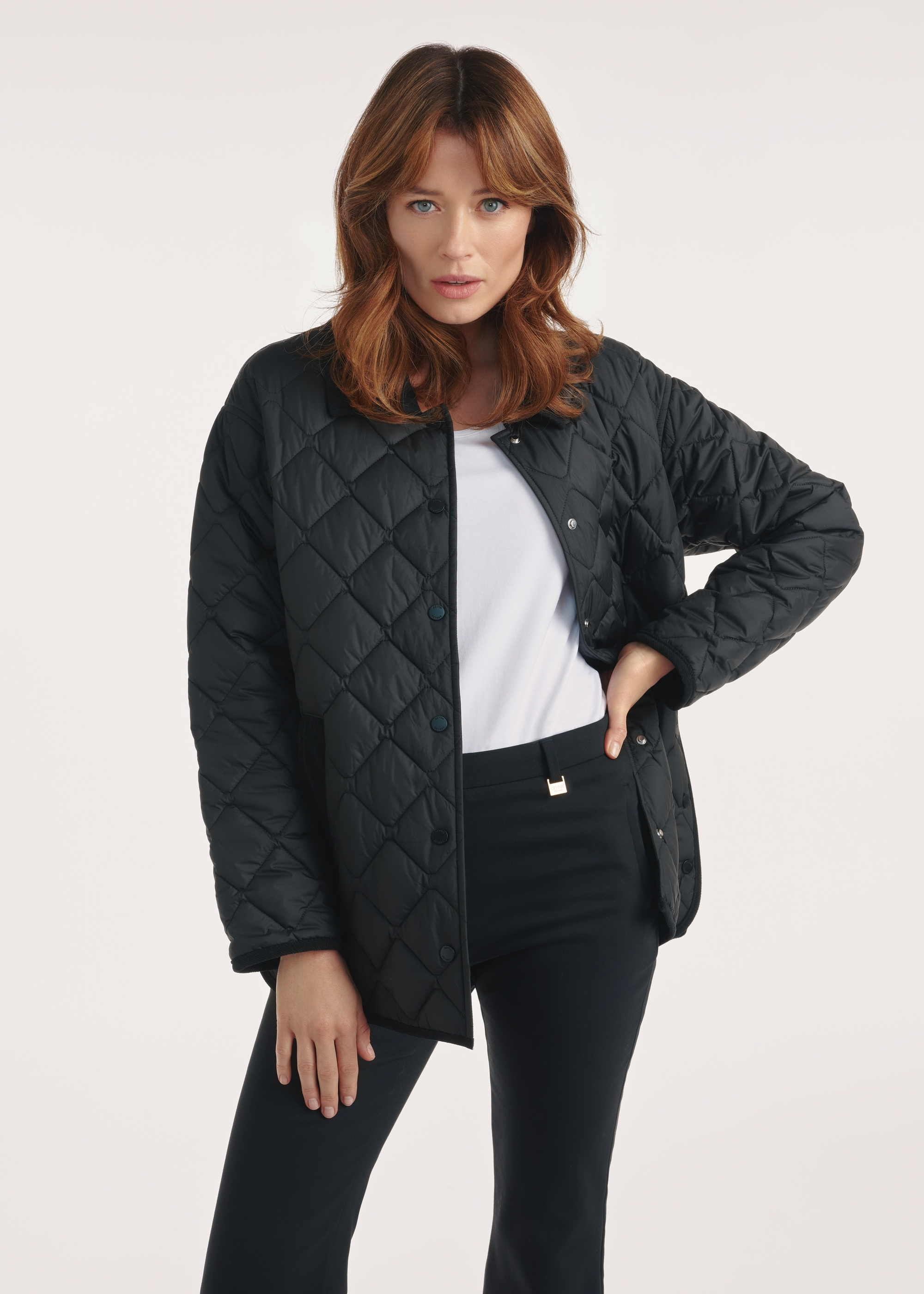 Quilted black women's jacket with collar KURDT-0596-99(Z25)