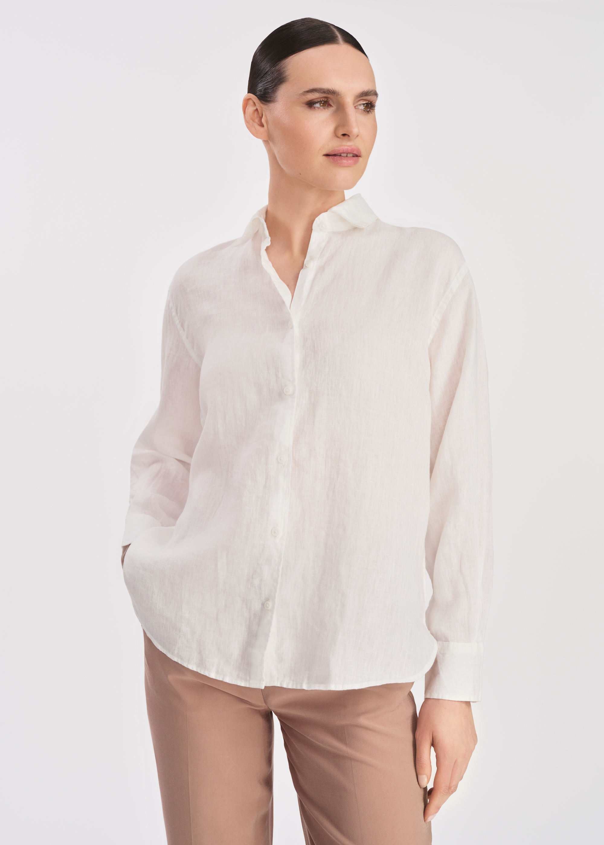 White women's linen shirt KOSDT-0163-12(W25)