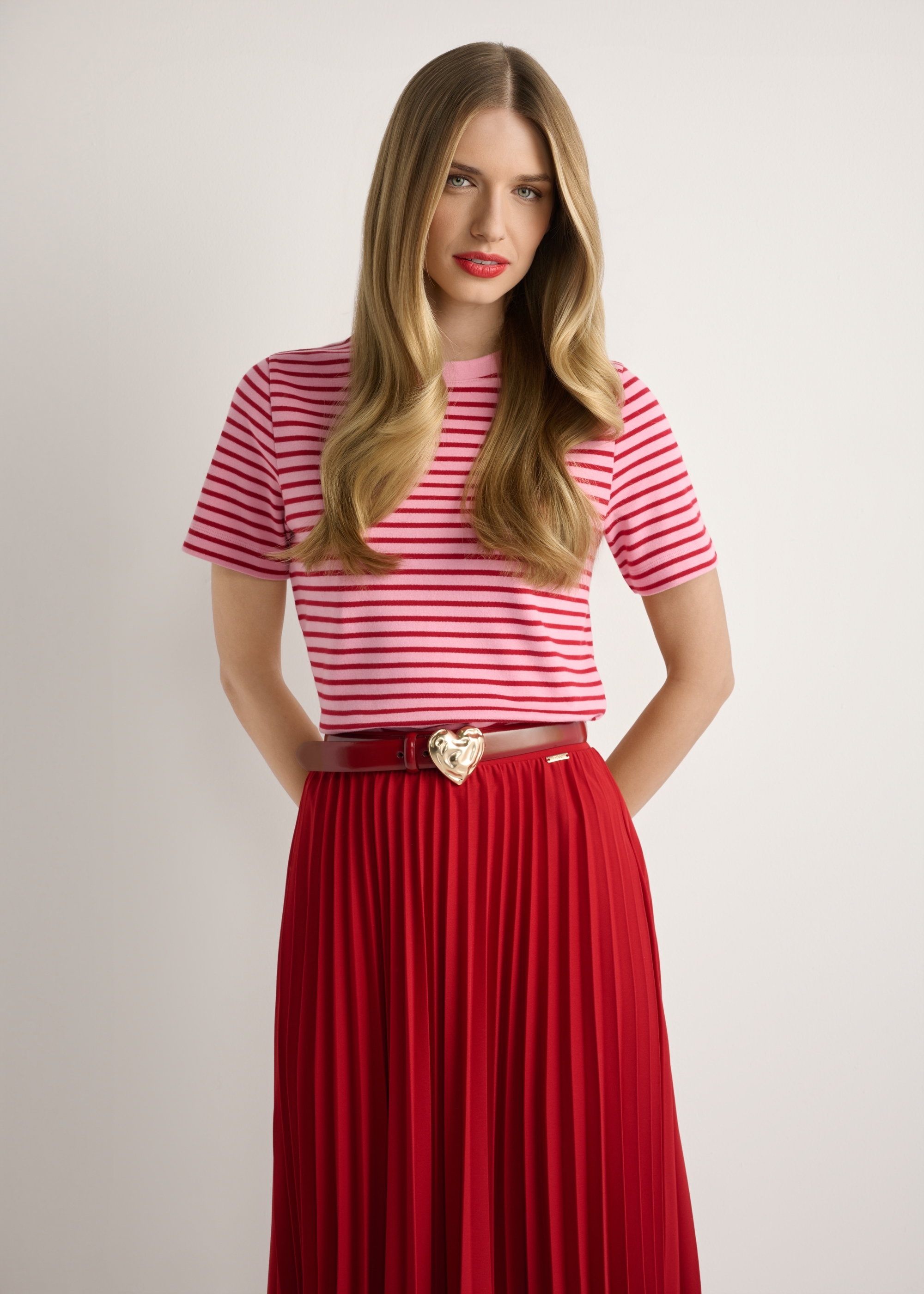 Pink women's striped T-shirt TSHDT-0150-5P(W26)
