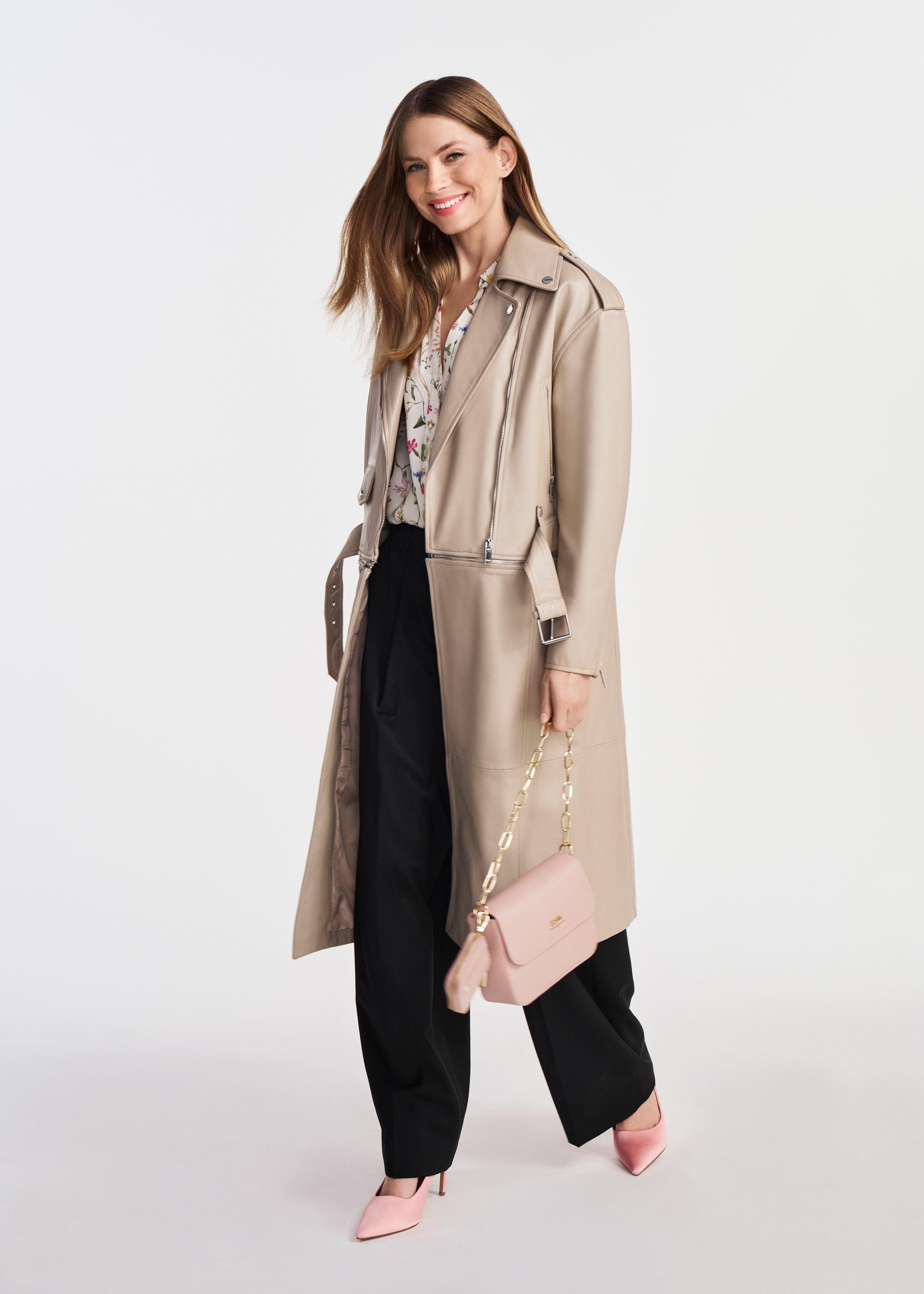 Beige women's leather jacket 2 in 1 oversize KURDS-0514-2839(W25)