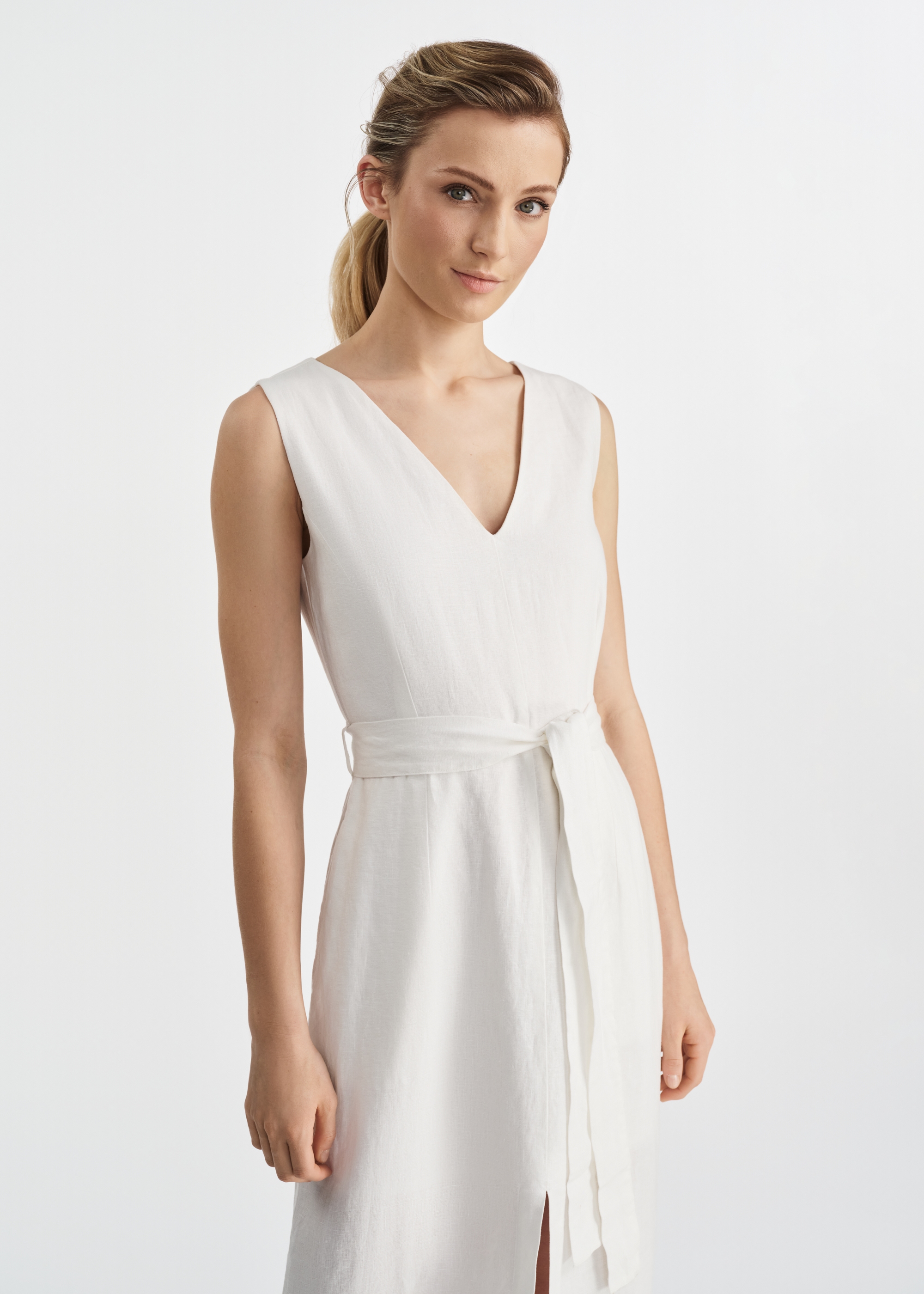Linen dress in ecru color SUKDT-0216-12(W25)