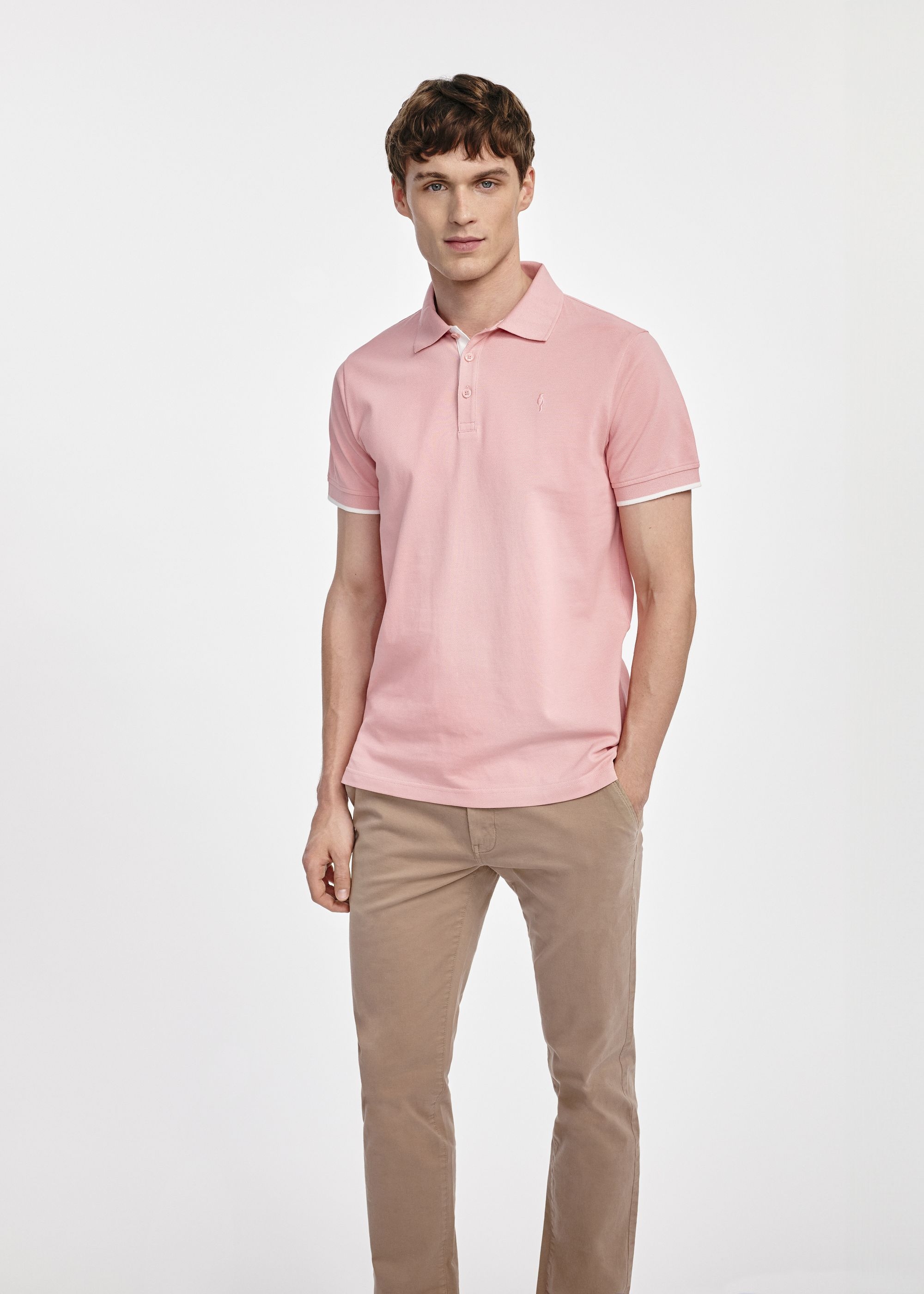 Light pink men's cotton polo shirt POLMT-0045B-33(W25)