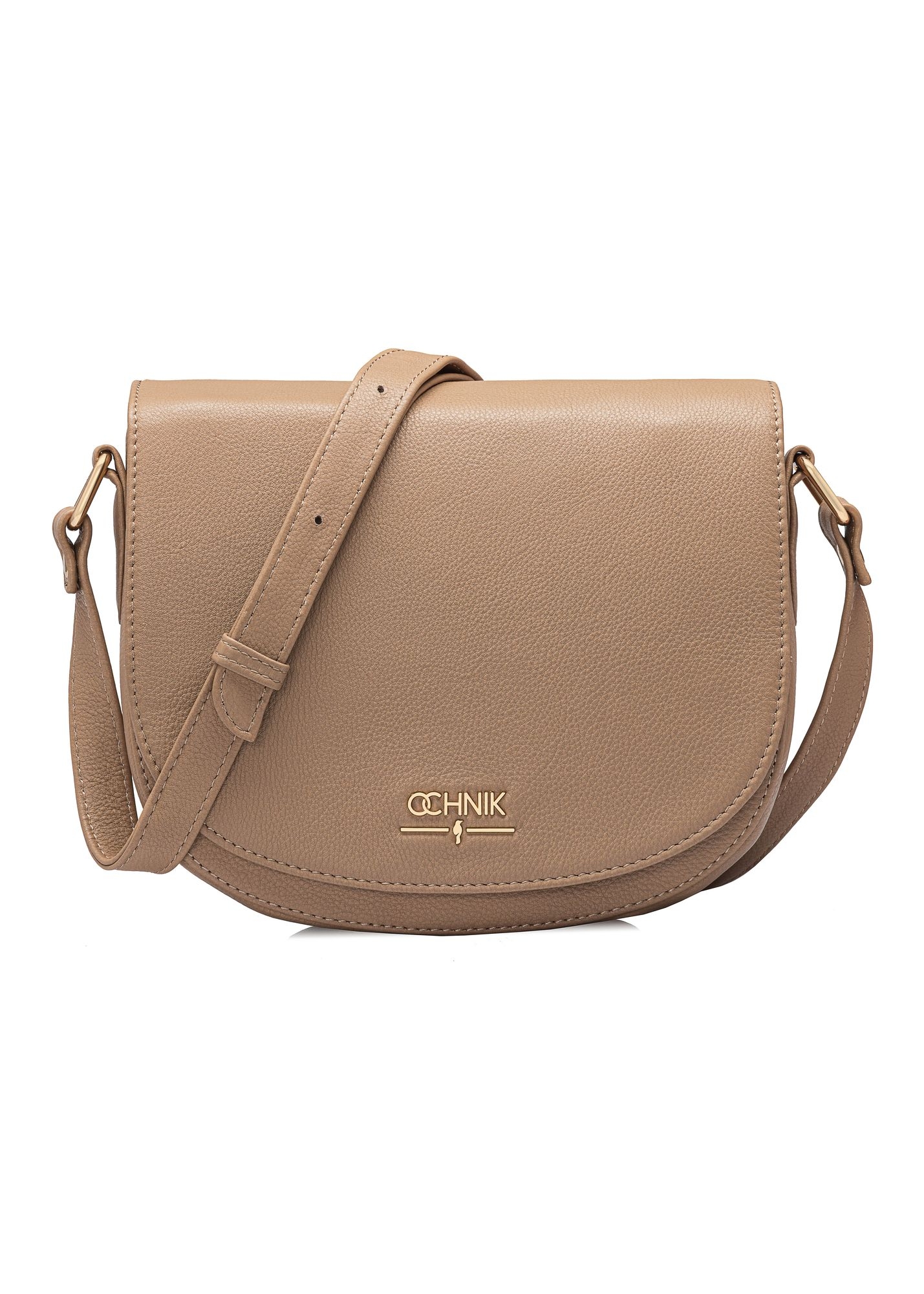 Beige leather semi-circular messenger bag TORES-0972F-1B(W26)