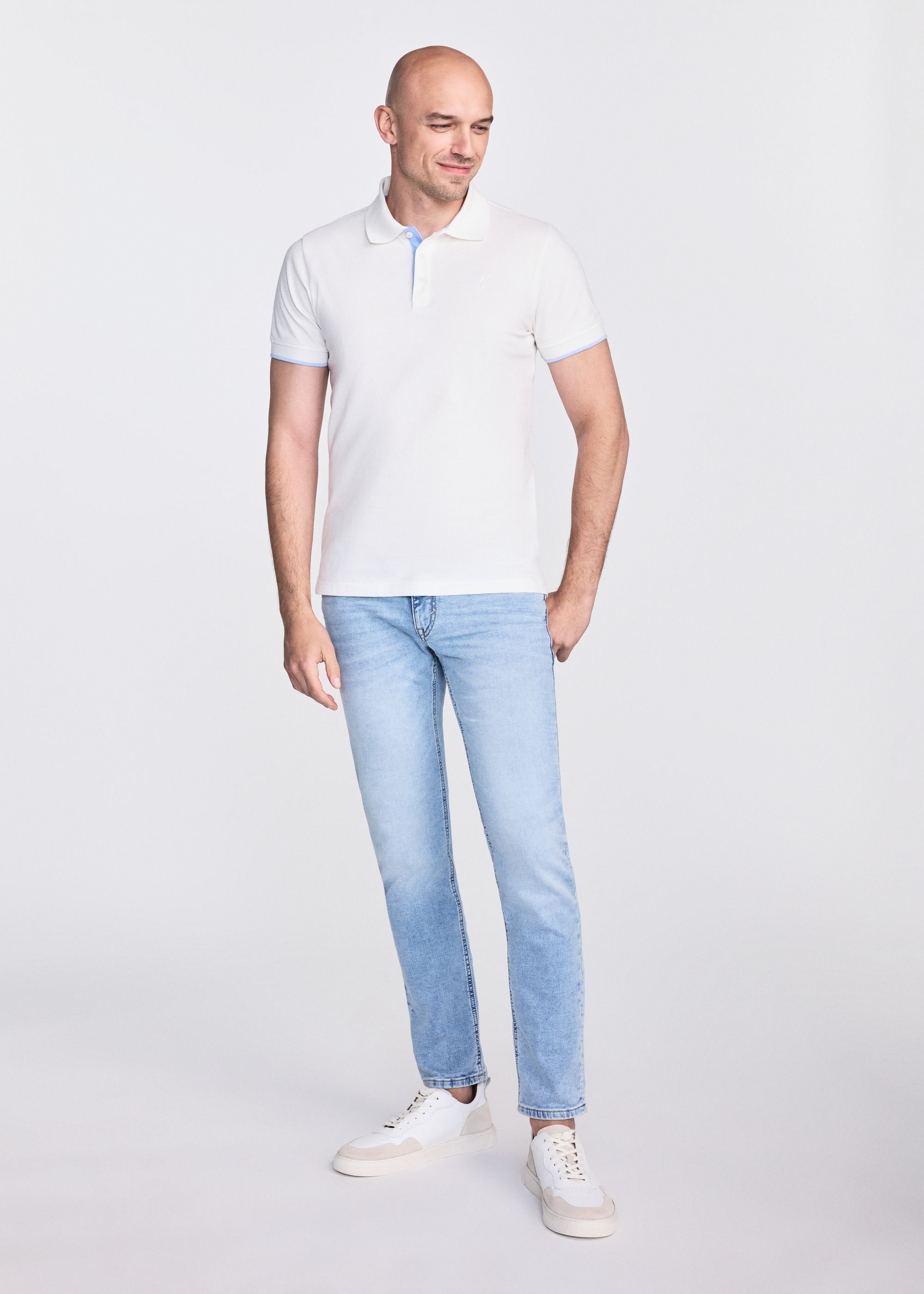 Cream men's cotton polo shirt POLMT-0045B-12(W26)