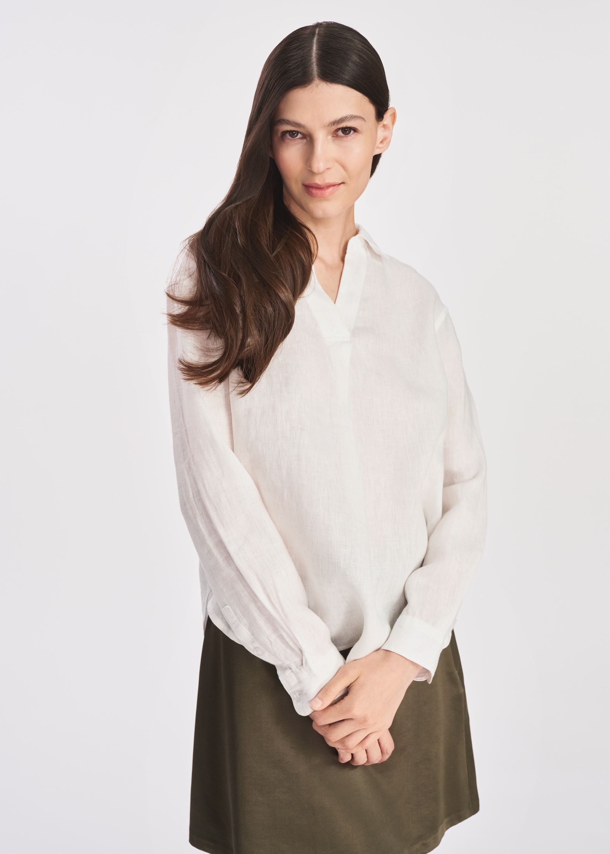White linen women's blouse BLUDT-0187-12(W25)
